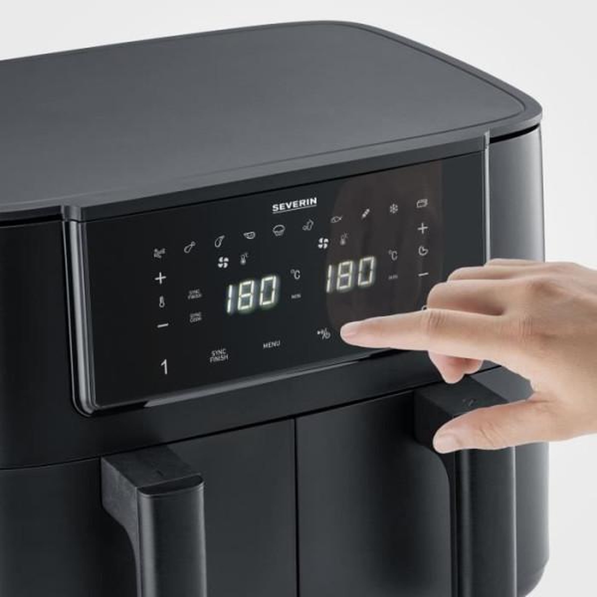 Voir la diapositive 2 : SEVERIN Friteuse Electrique  a air chaud - SEVERIN - Airfryer FR2463 - Capacité 8 L - Double cuve - 10 programmes - 2600 W