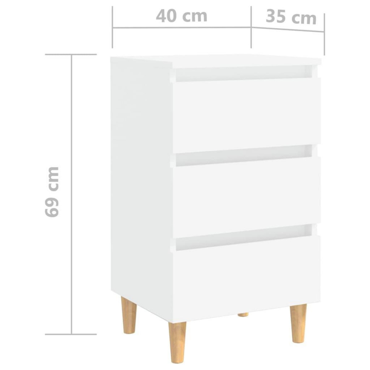 VIDAXL Table de chevet avec pieds en bois solide Blanc 40x35x69 cm