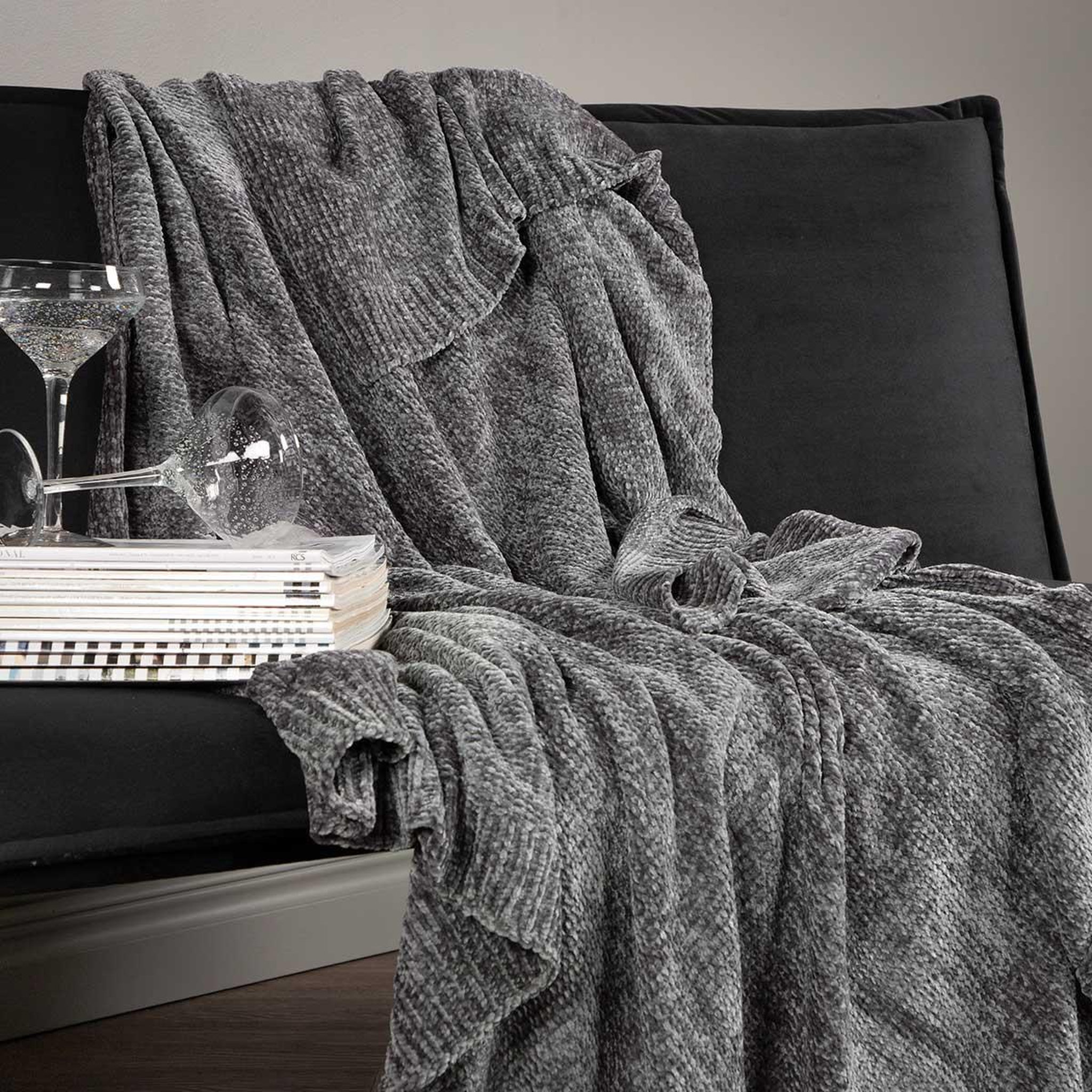 Voir la diapositive 6 : Paris Prix Plaid chenille  ally  130x170cm gris foncé