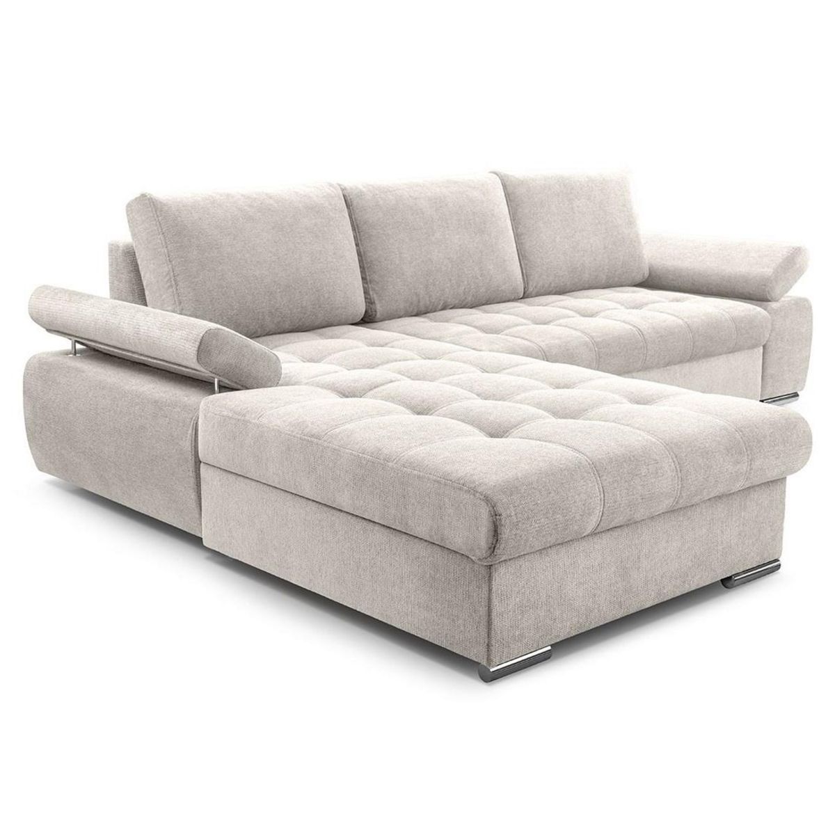 BEST MOBILIER Bianca - canapé d'angle gauche 4 places convertible avec coffre en tissu texturé