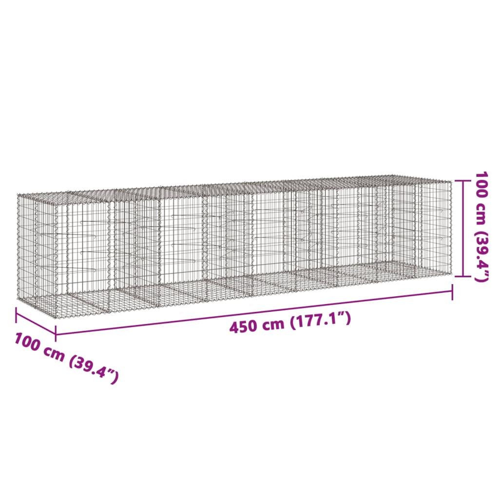 Voir la diapositive 6 : VIDAXL Panier gabion avec couvercle 450x100x100 cm fer galvanise