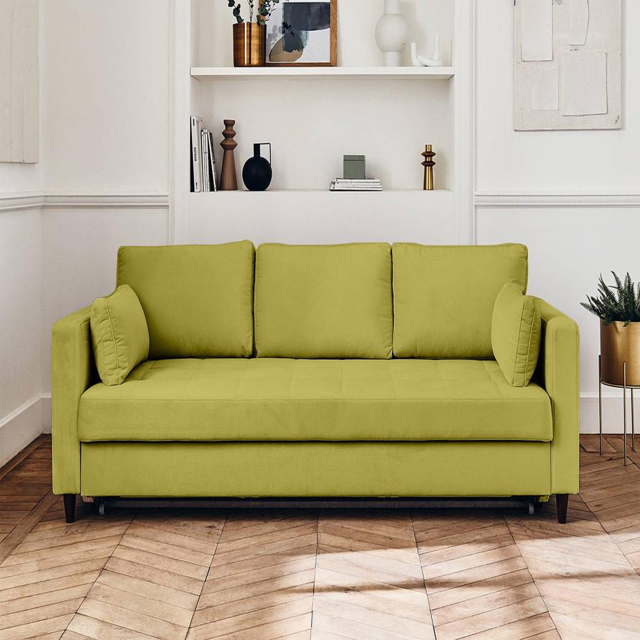 Voir la diapositive 5 : BEST MOBILIER Anna - canapé droit 3 places convertible avec poche en velours
