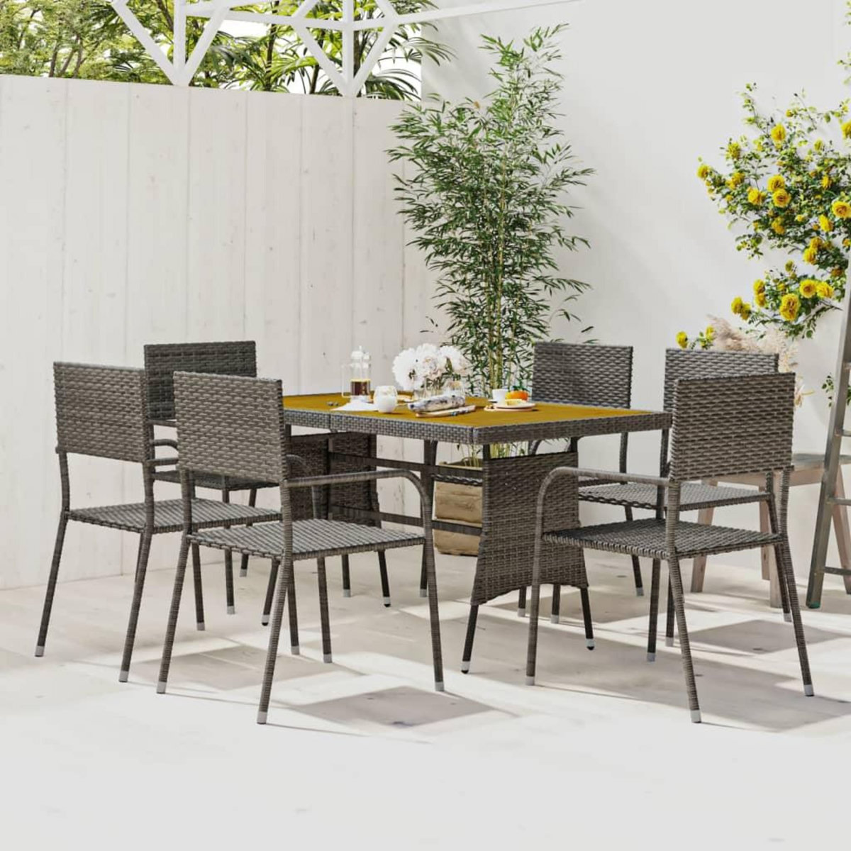 VIDAXL Mobilier a dîner d'exterieur 7 pcs Resine tressee Gris