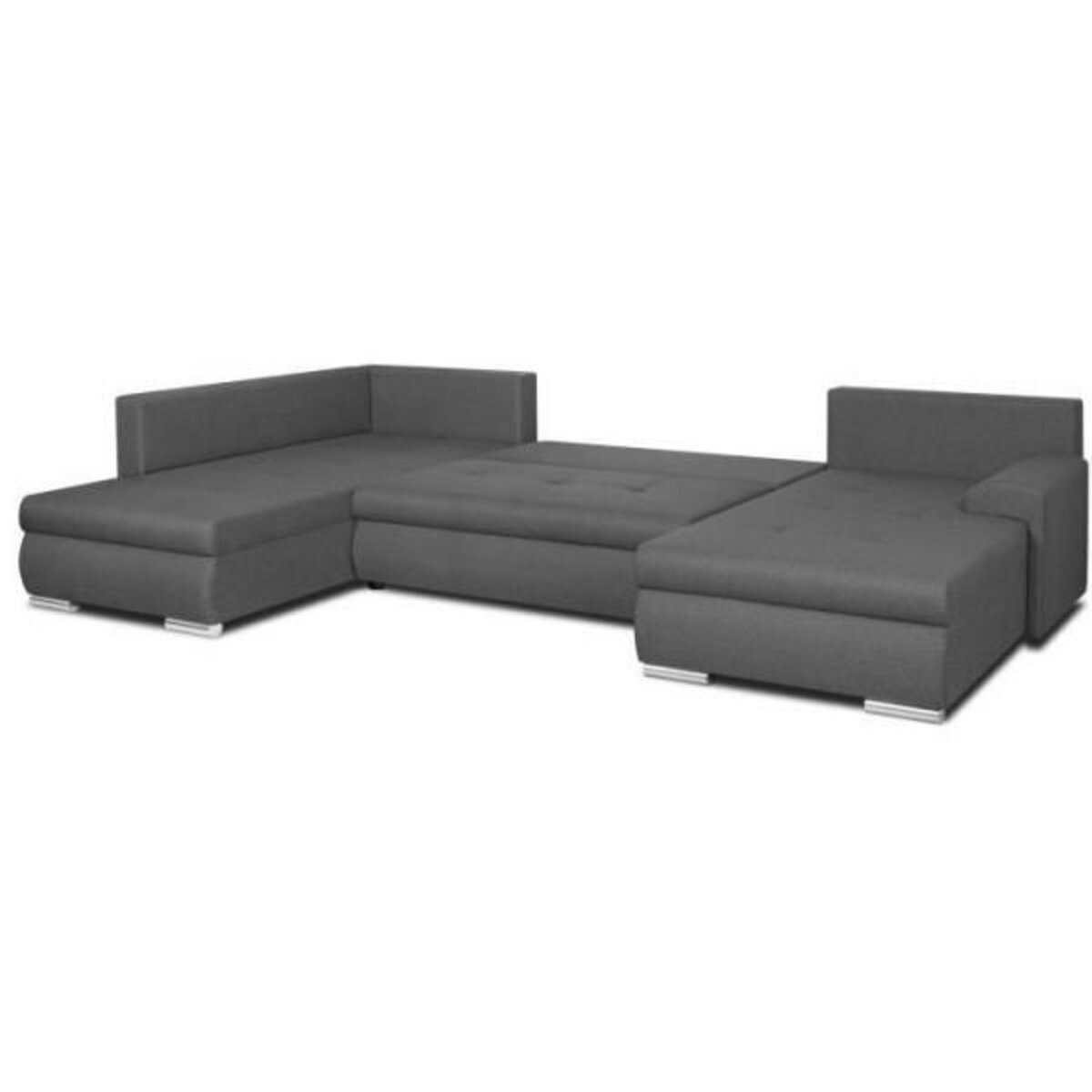 MARKET24 Canapé d'angle panoramique convertible - 7 places - INDIAN - Tissu 100% polyester - Gris - L360 x P228 cm