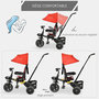 Voir la diapositive 6 : HOMCOM Tricycle enfant évolutif pliable 4 en 1 multifonction - pare-soleil, canne télescopique amovible - siège pivotant, harnais, arceau sécurité - 3 paniers rangement - métal PP rouge noir