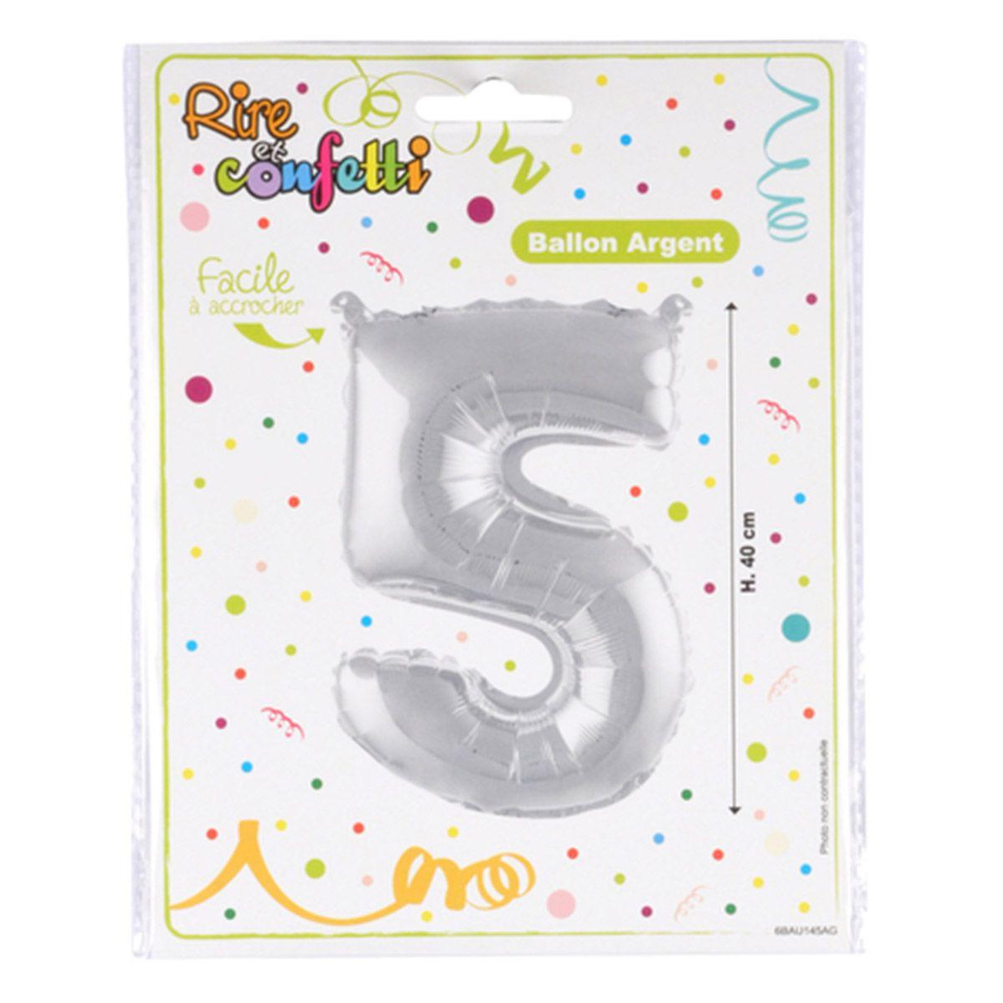 Voir la diapositive 2 : HOMEA Ballon Gonflable Métallisé  Chiffre 5  40cm Argent