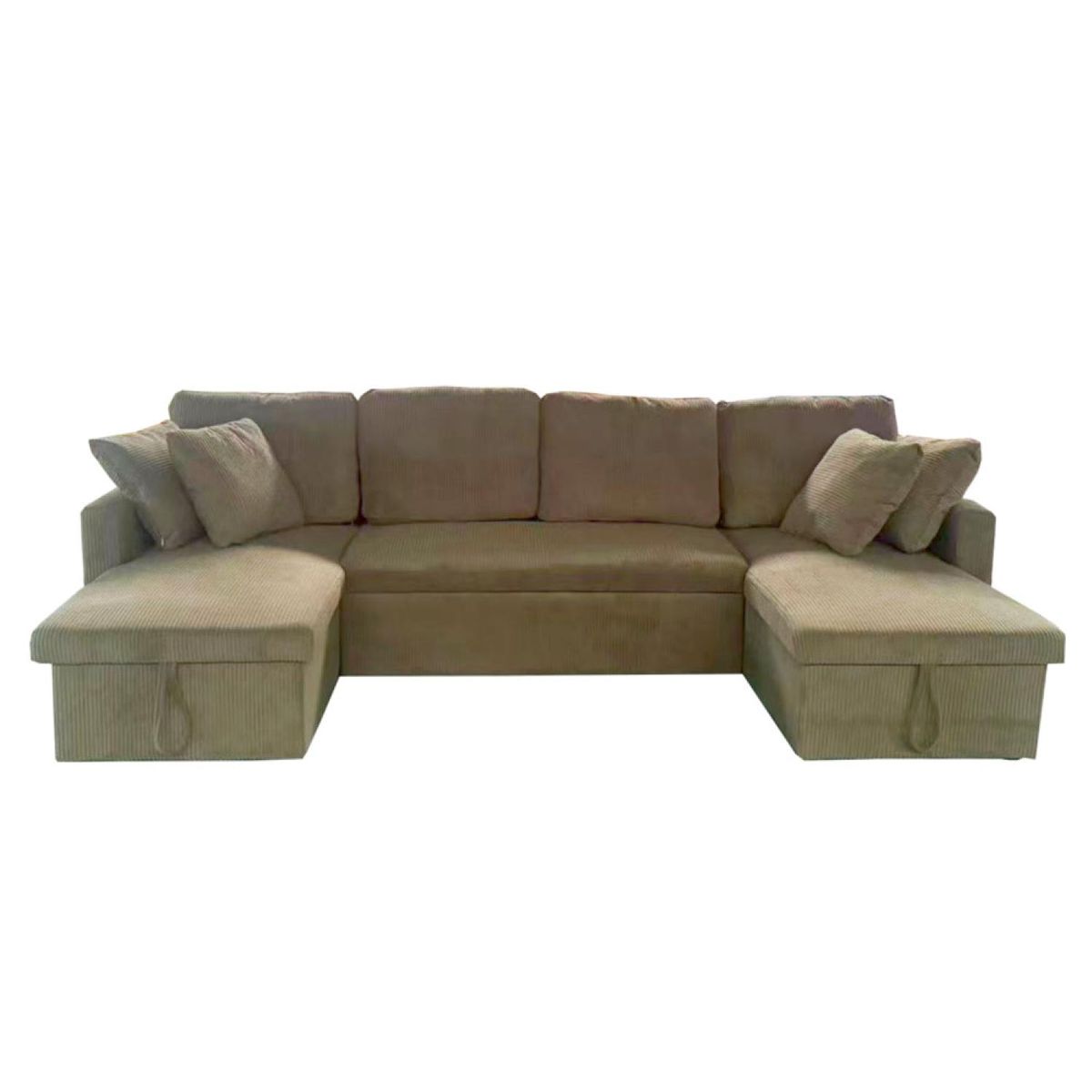 CONCEPT USINE Canapé panoramique convertible avec coffres 4 places en velours côtelé vert MAHÉ