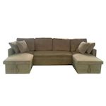 CONCEPT USINE Canapé panoramique convertible avec coffres 4 places en velours côtelé vert MAHÉ