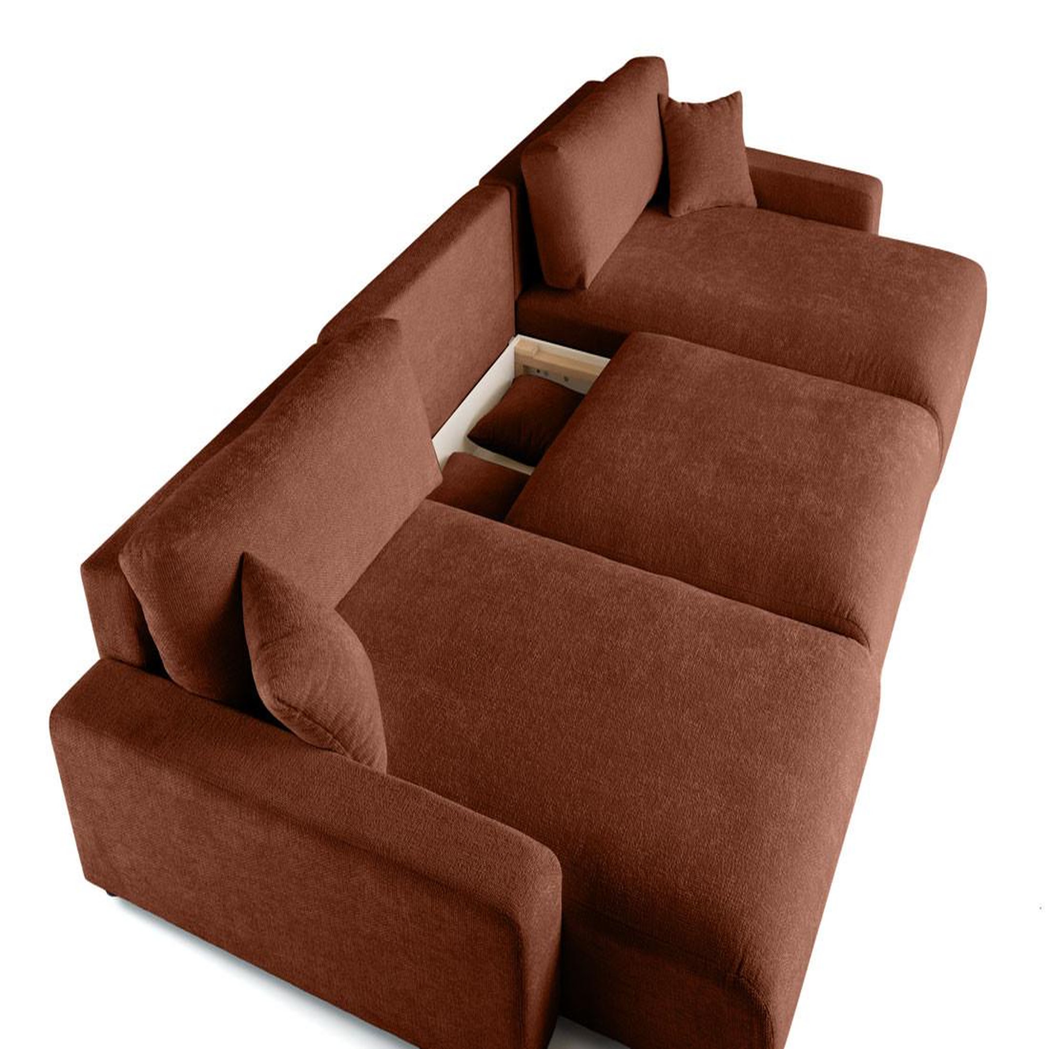Voir la diapositive 4 : BEST MOBILIER Pivoine - canapé panoramique en u - 7 places - convertible avec coffre - en velours texturé