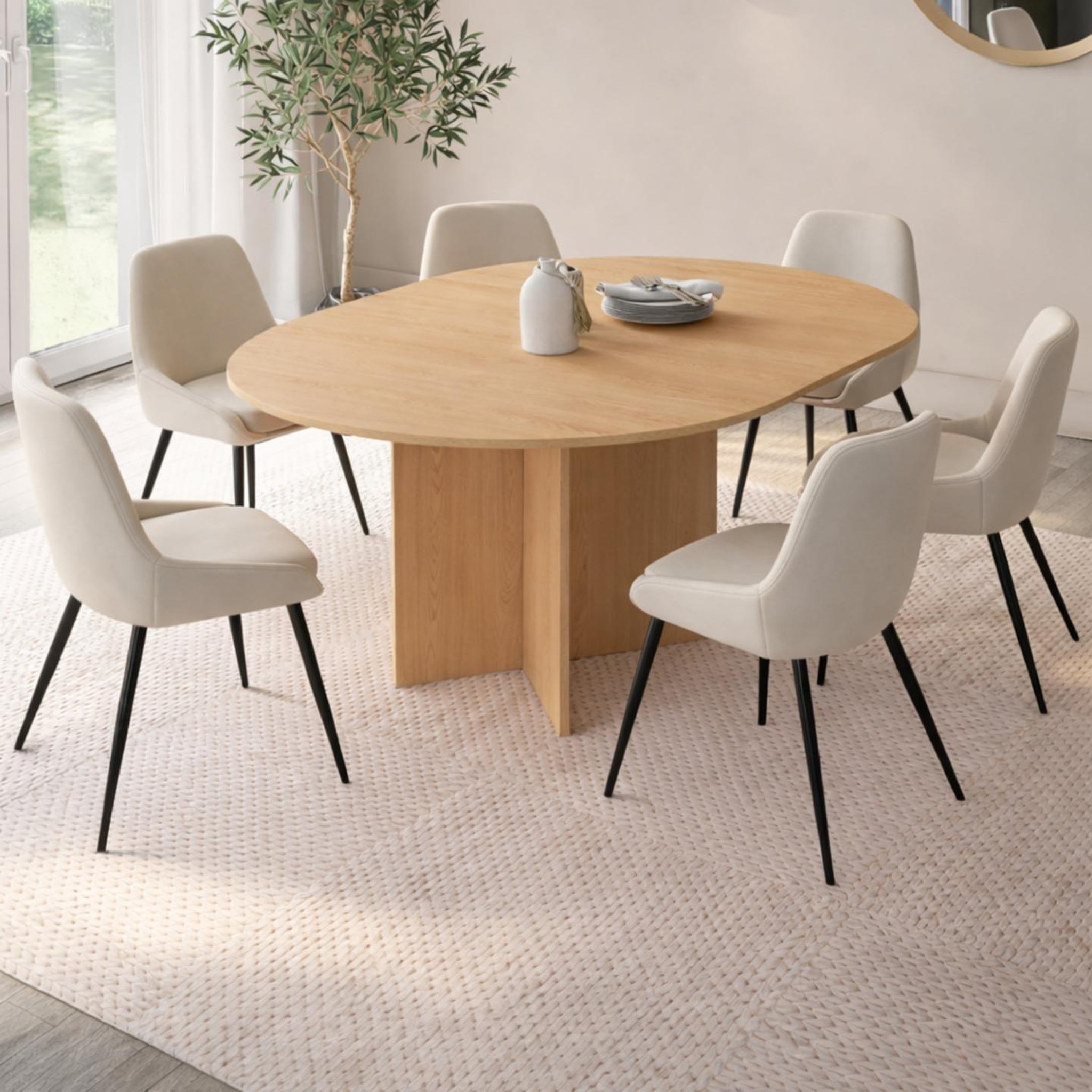 Voir la diapositive 2 : ID MARKET Table à manger extensible ovale marthe 4-8 personnes bois façon hêtre 110-150 cm