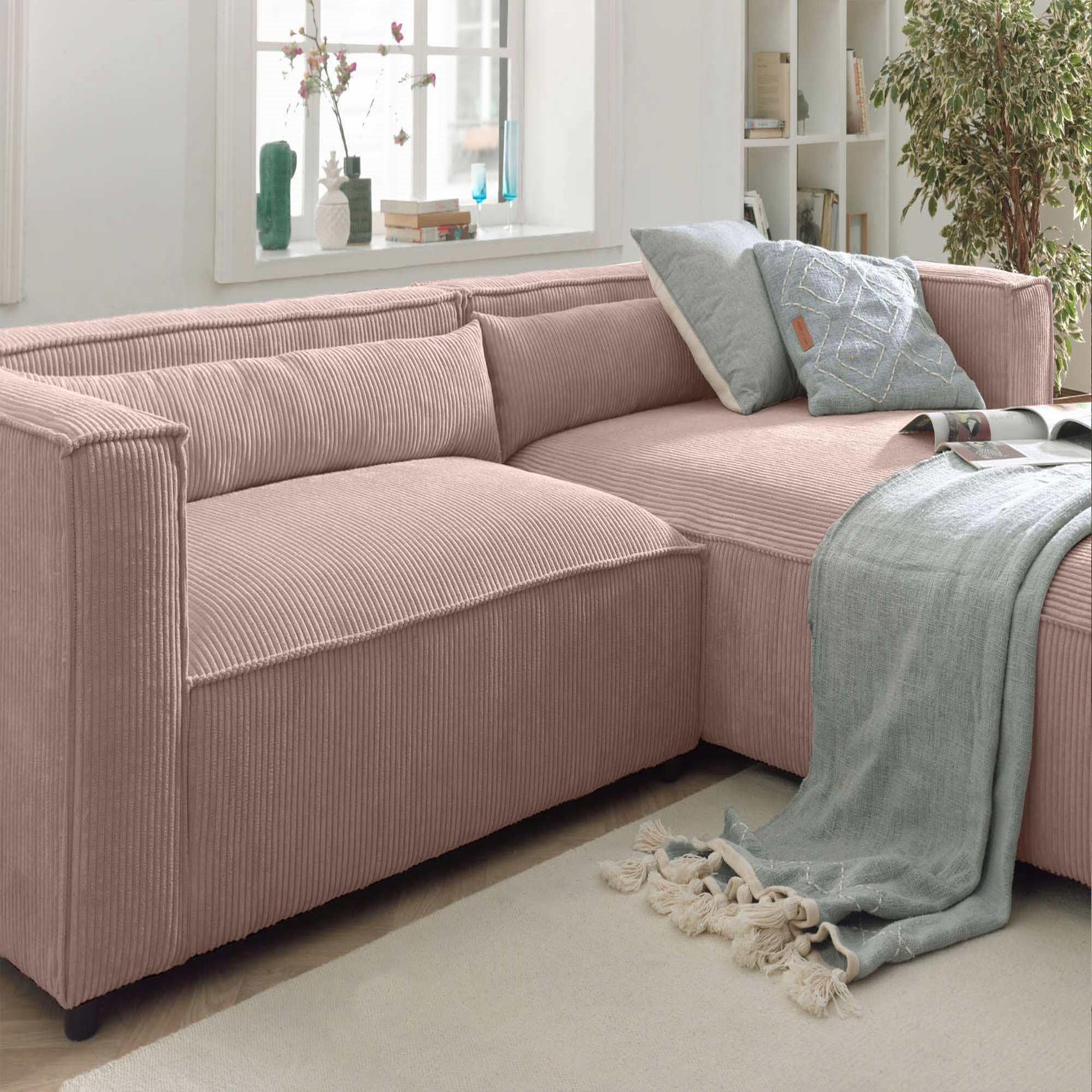 Voir la diapositive 4 : BEST MOBILIER Ela - canapé d'angle droit 4 places - en velours côtelé - style contemporain