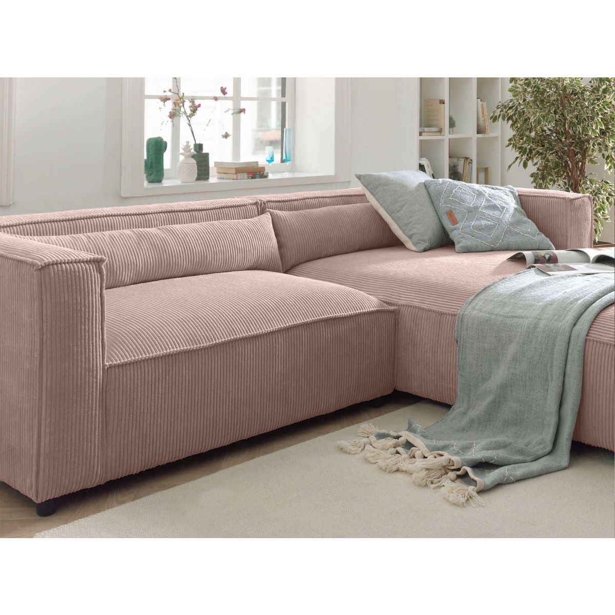 LISA DESIGN Ela - canapé d'angle droit 4 places - en velours côtelé - style contemporain