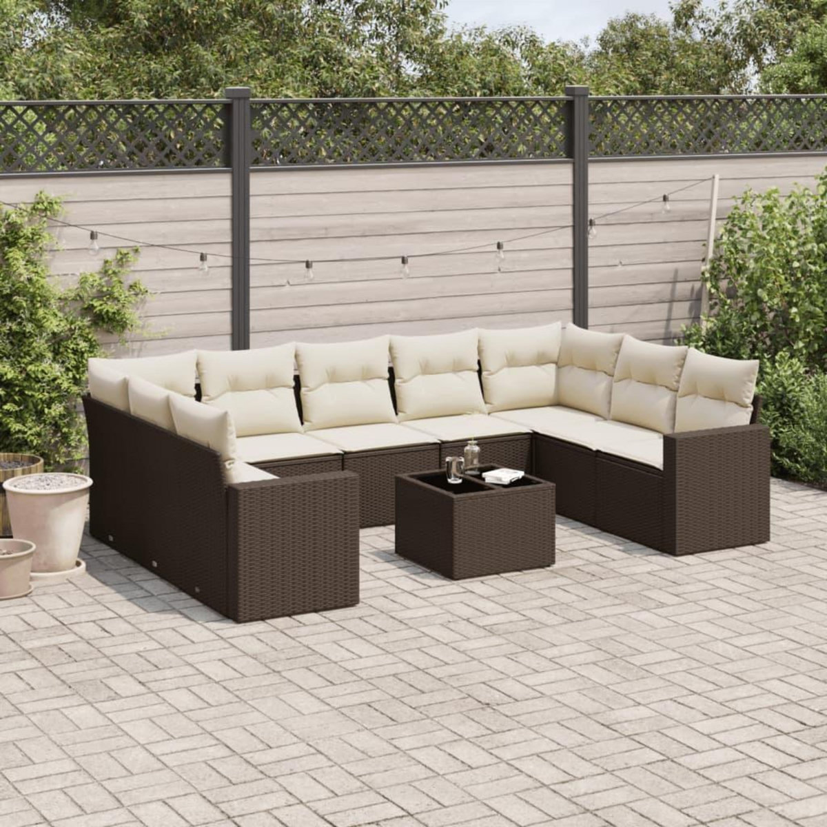 VIDAXL Salon de jardin 10 pcs avec coussins marron resine tressee