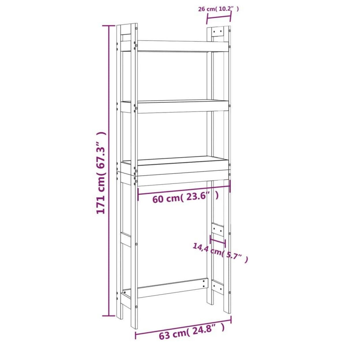 VIDAXL Etagere de toilette 63x26x171 cm Bois de pin massif