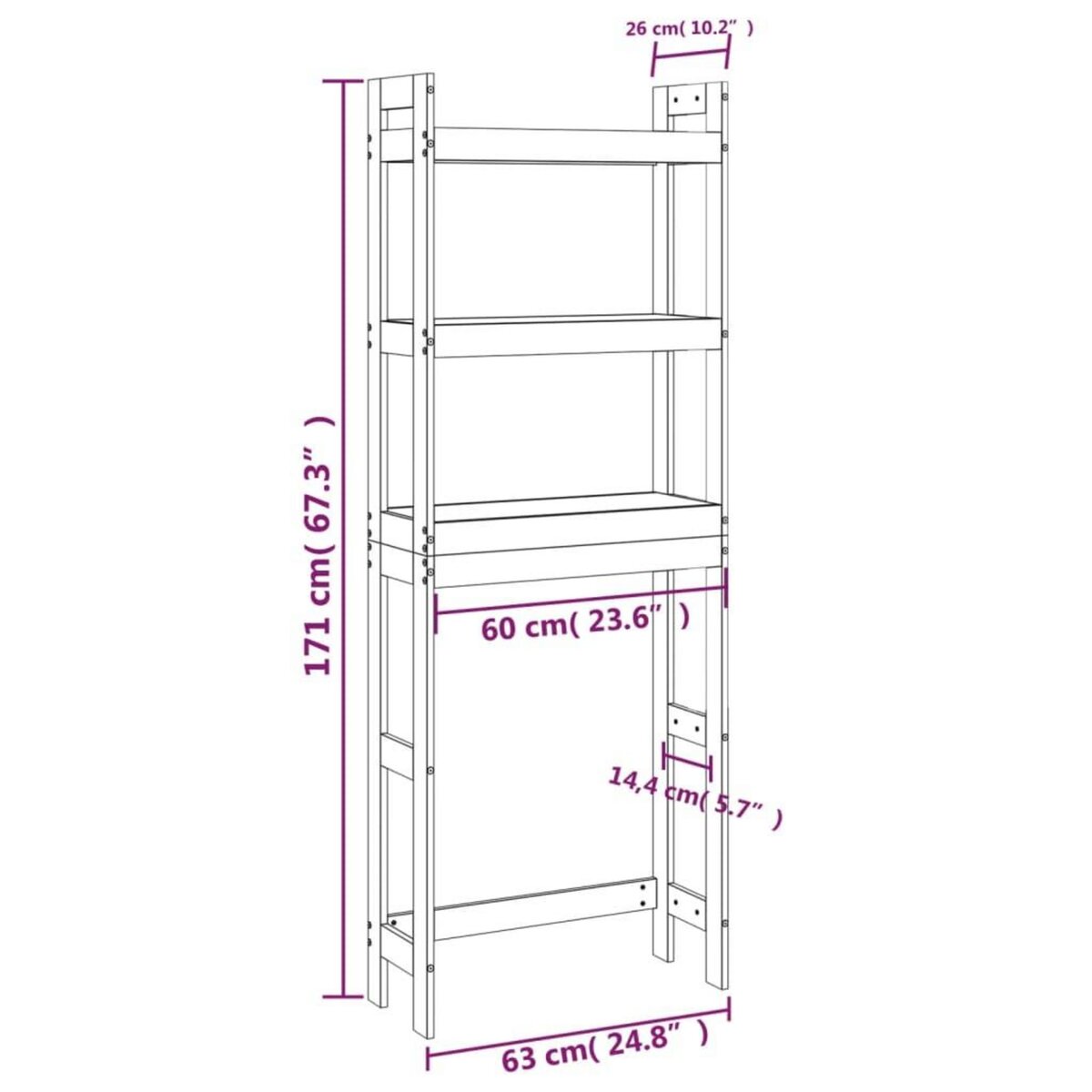 VIDAXL Etagere de toilette 63x26x171 cm Bois de pin massif