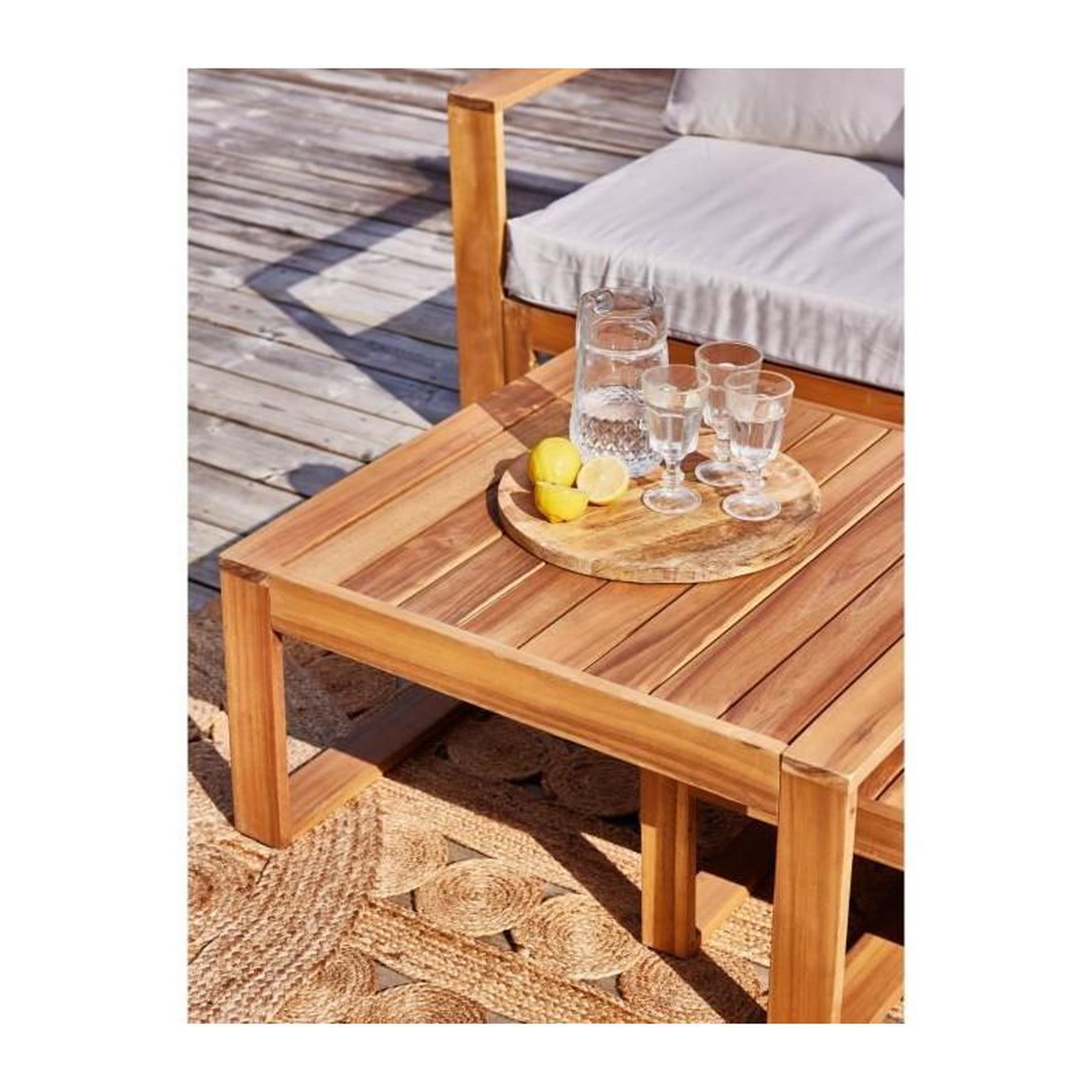 Voir la diapositive 5 : BOCARNEA Salon de jardin d'angle modulable - Bois d'acacia - 5 personnes - LEVATA OTTOMAN - Blanc cassé + Housse