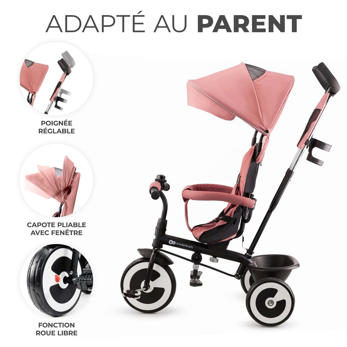 KINDERKRAFT Tricycle evolutif poussette avec pare soleil regl