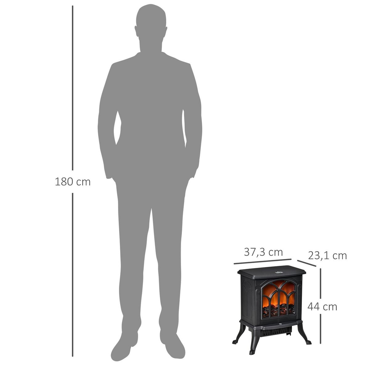 HOMCOM Cheminée électrique poêle style rétro thermostat 750-1500 W noir