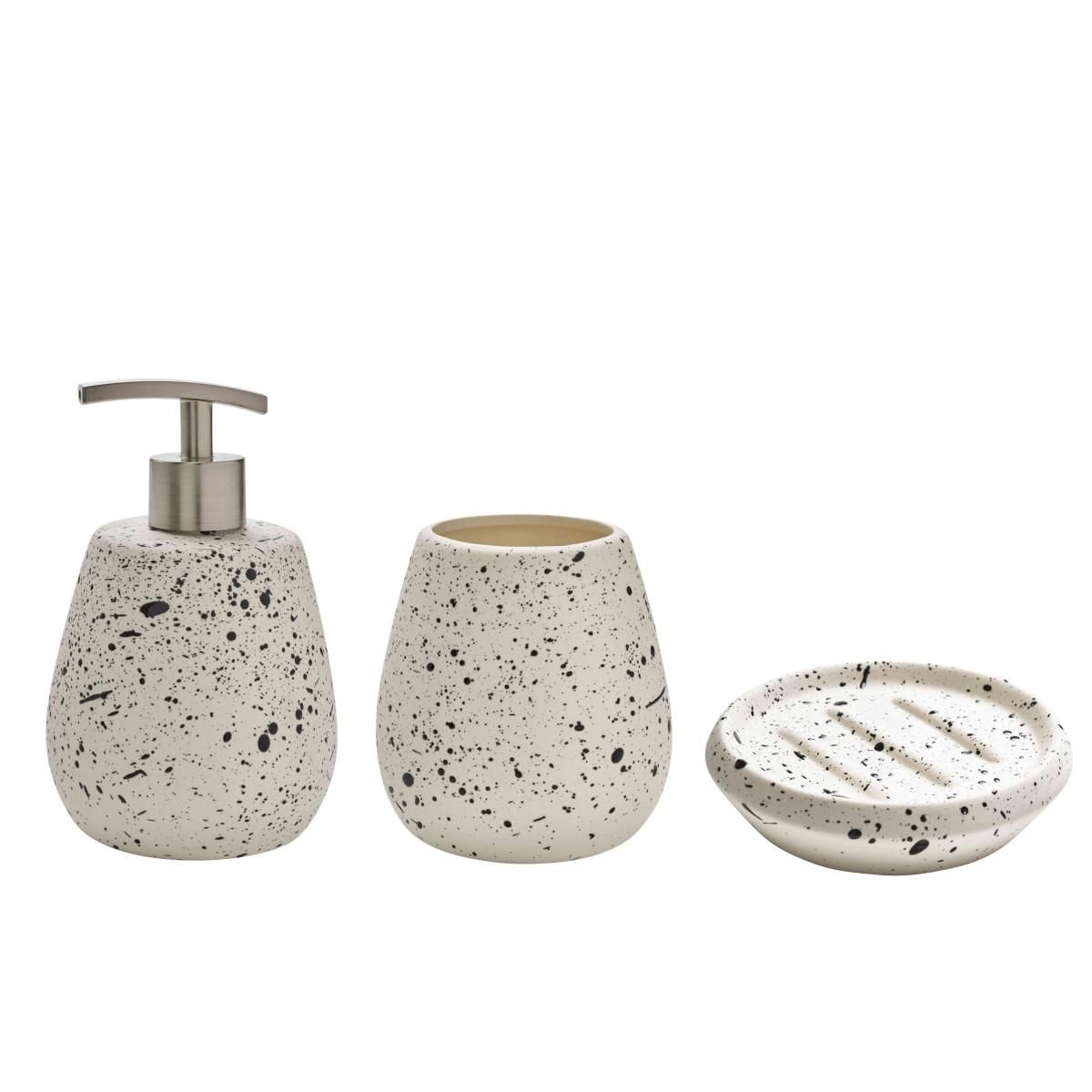 GUY LEVASSEUR Set salle de bain moucheté 3 pièces céramique blanc