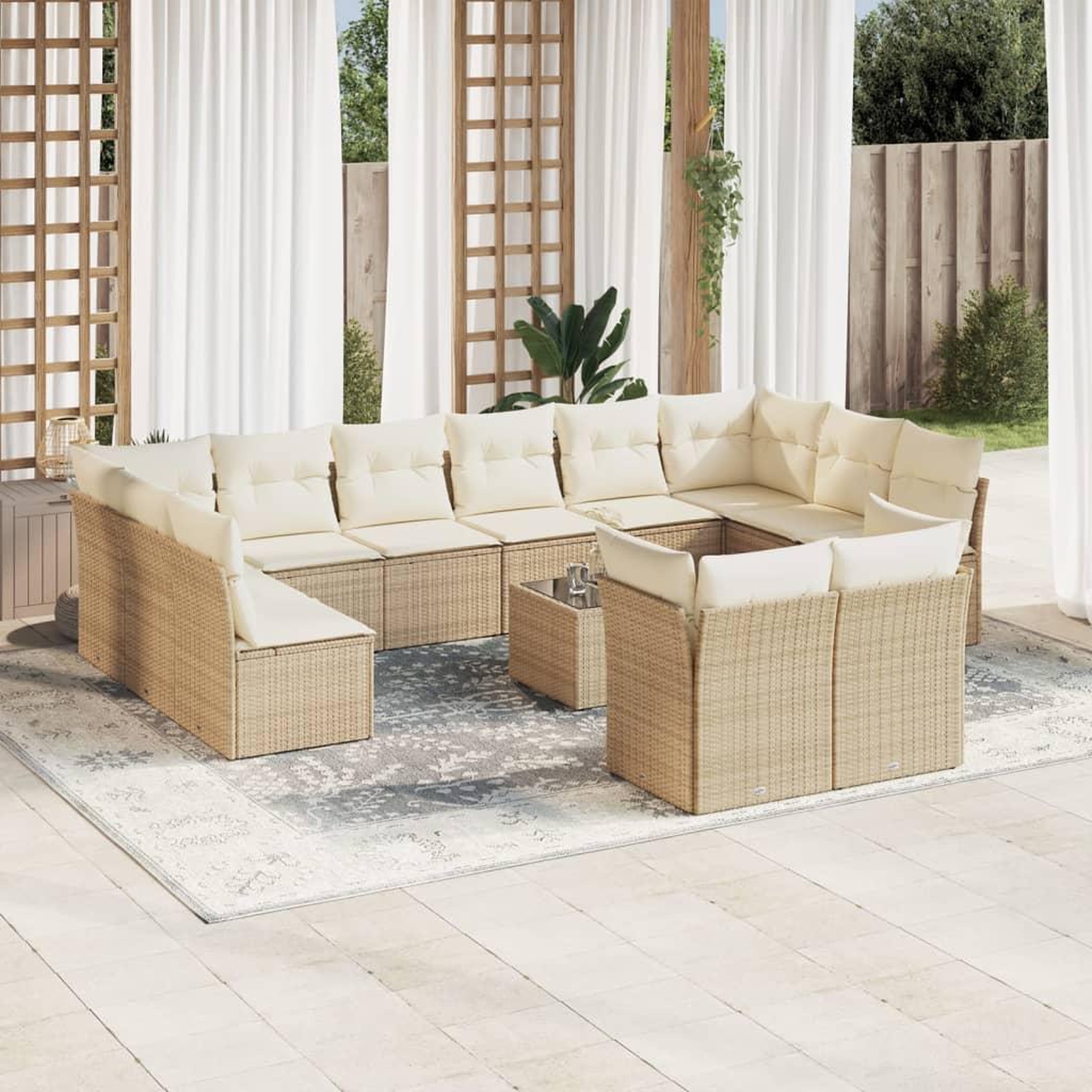 VIDAXL Salon de jardin avec coussins 13 pcs beige resine tressee