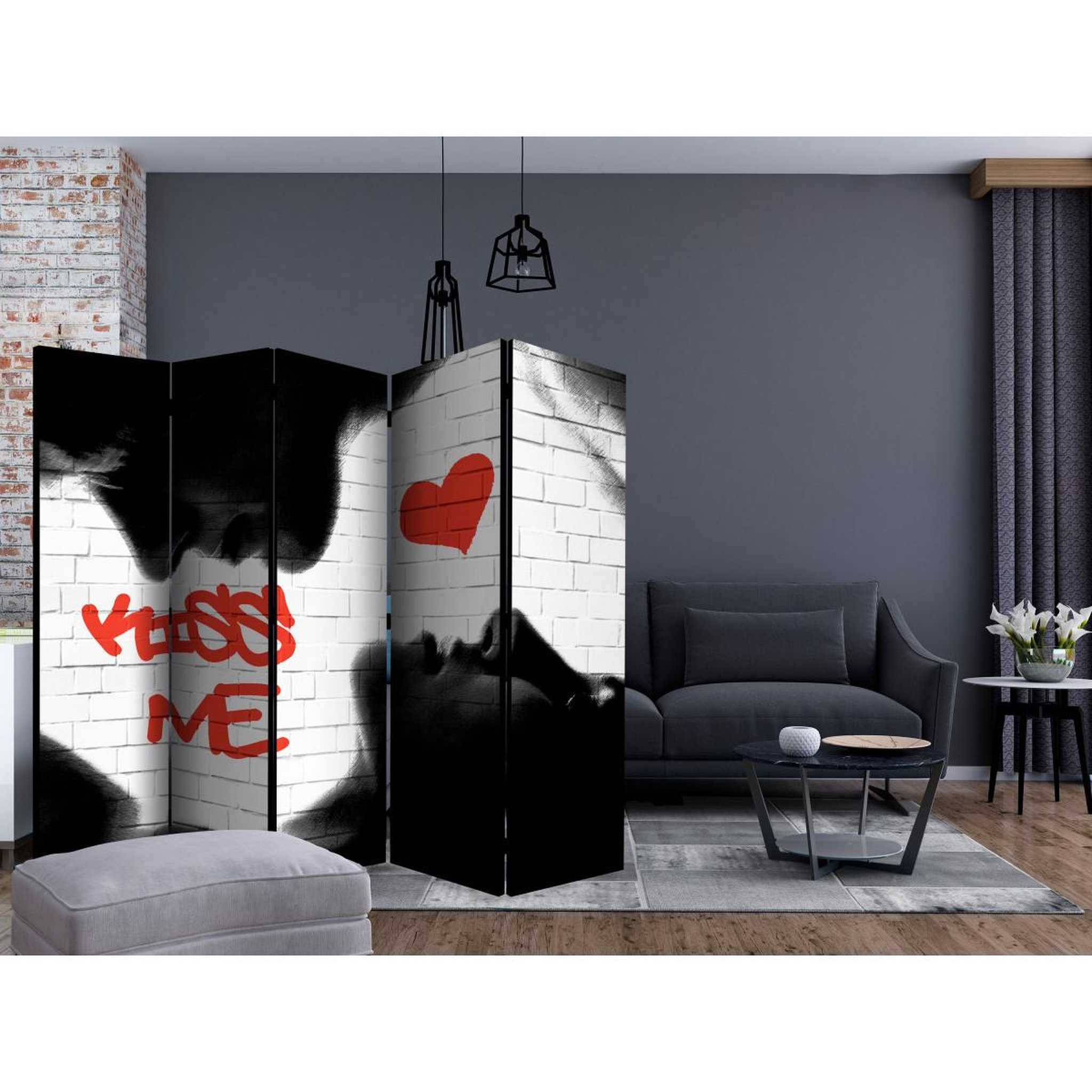 Voir la diapositive 2 : Paris Prix Paravent 5 volets  kiss me  172x225cm