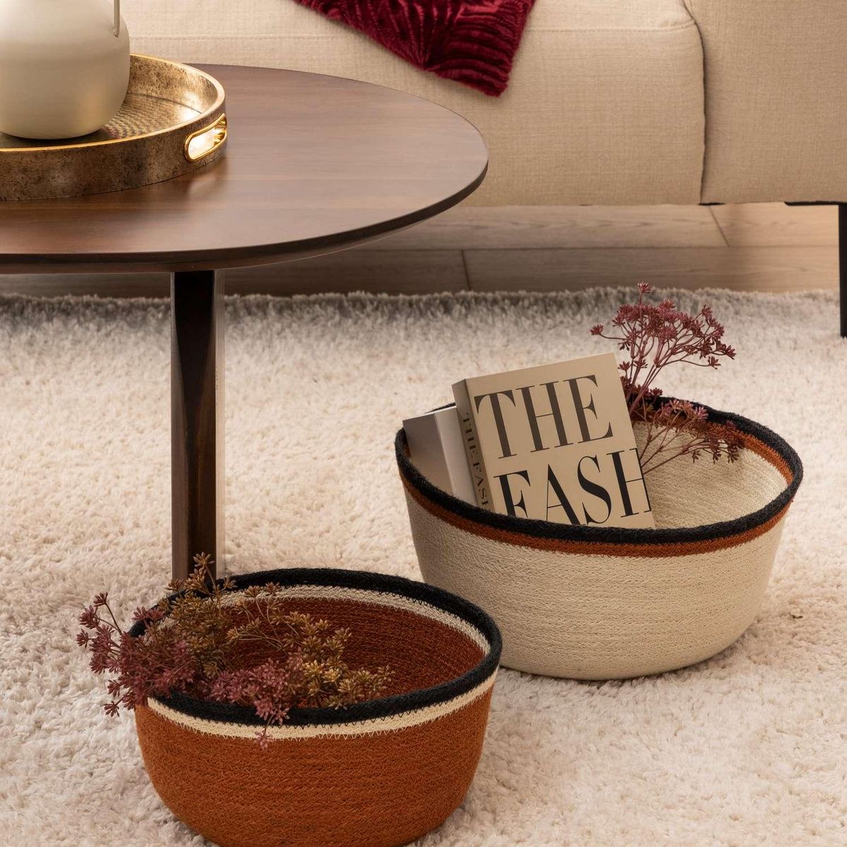 ATMOSPHERA Ensemble de 2 paniers en jute AUTOMNE - Beige et orange