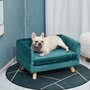 PAWHUT Canapé chien lit pour chien design scandinave coussin moelleux pieds bois massif dim. 64 x 45 x 36 cm velours bleu canard