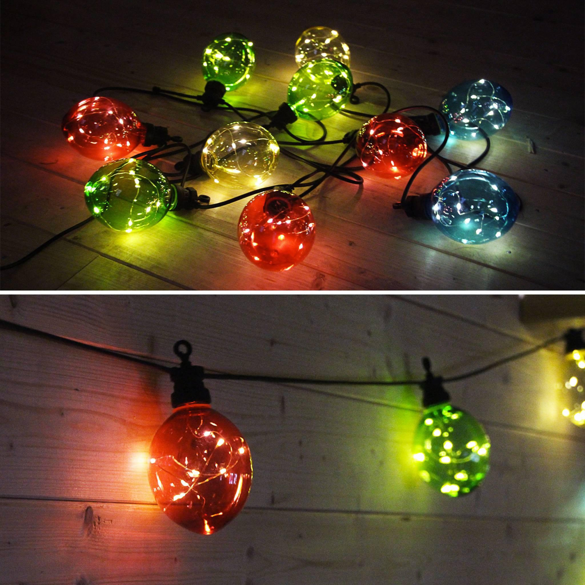 Voir la diapositive 2 : SWEEEK Morphée - Guirlande lumineuse guinguette extérieure avec 10 boules lumineuses. 100 LED. à piles (non fournies). fonction timer. 8 modes.  4.5 m de long