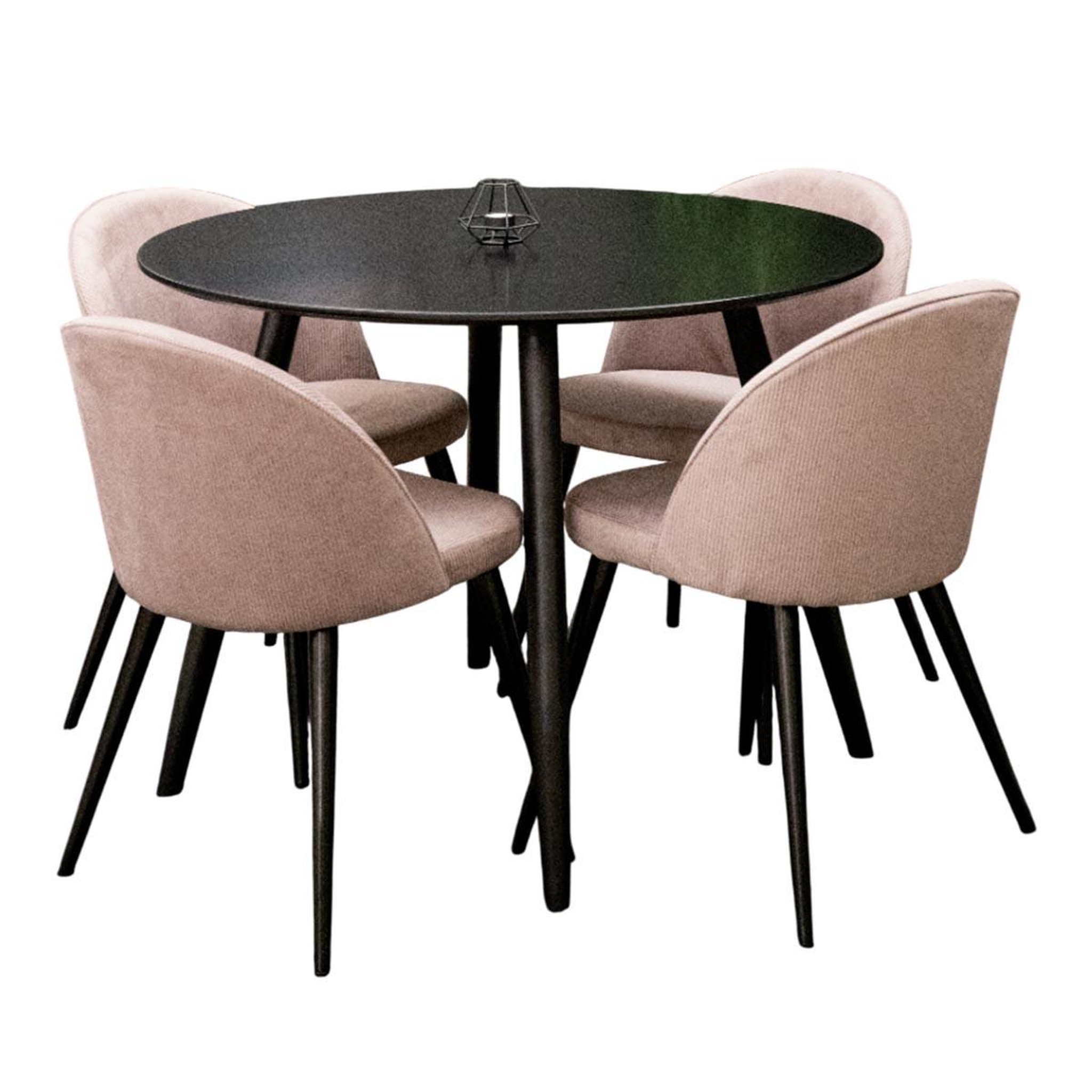 Paris Prix Ensemble table de repas & 4 chaises côtelées  plaza & velvet  100cm noir & rose poudré