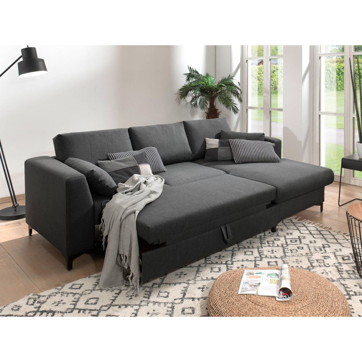 LISA DESIGN Tala - canapé d'angle droit - convertible avec coffre - 4 places - en tissu