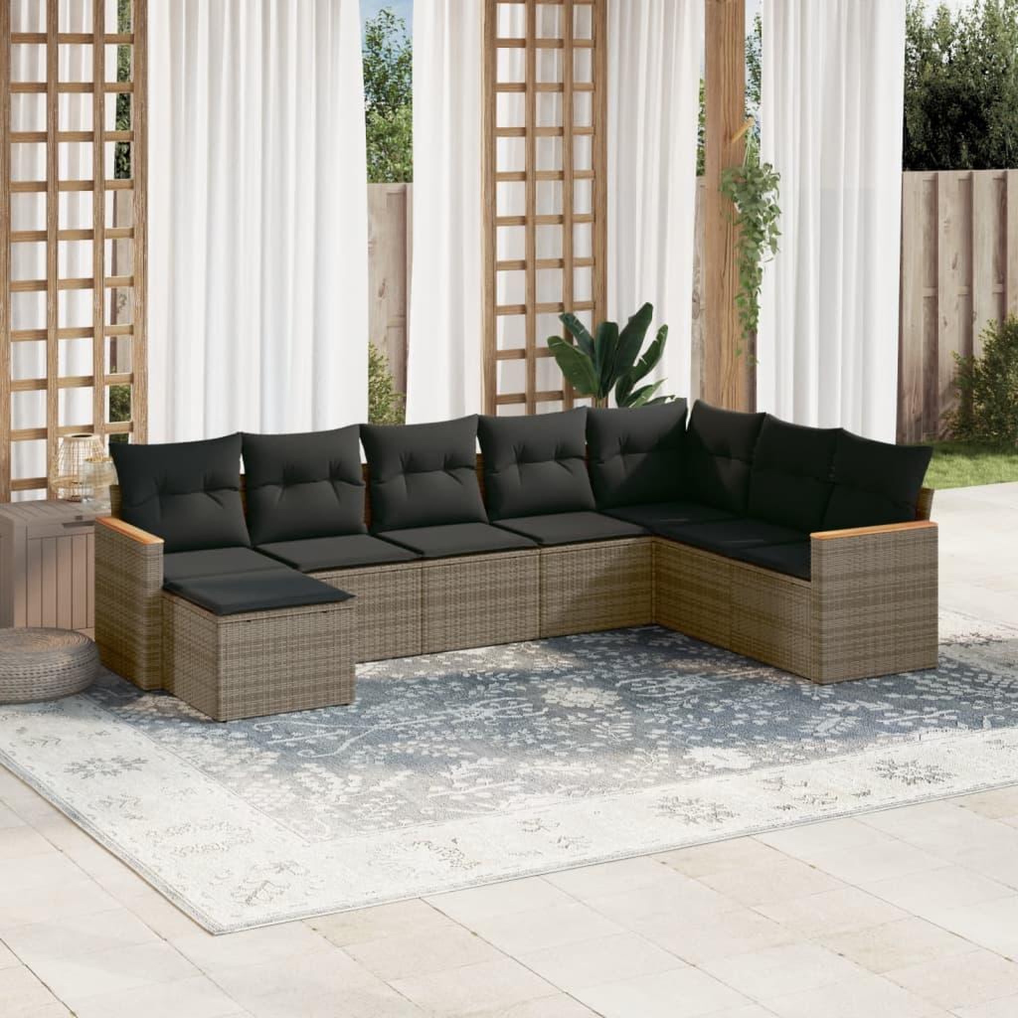VIDAXL Salon de jardin 8 pcs avec coussins gris resine tressee