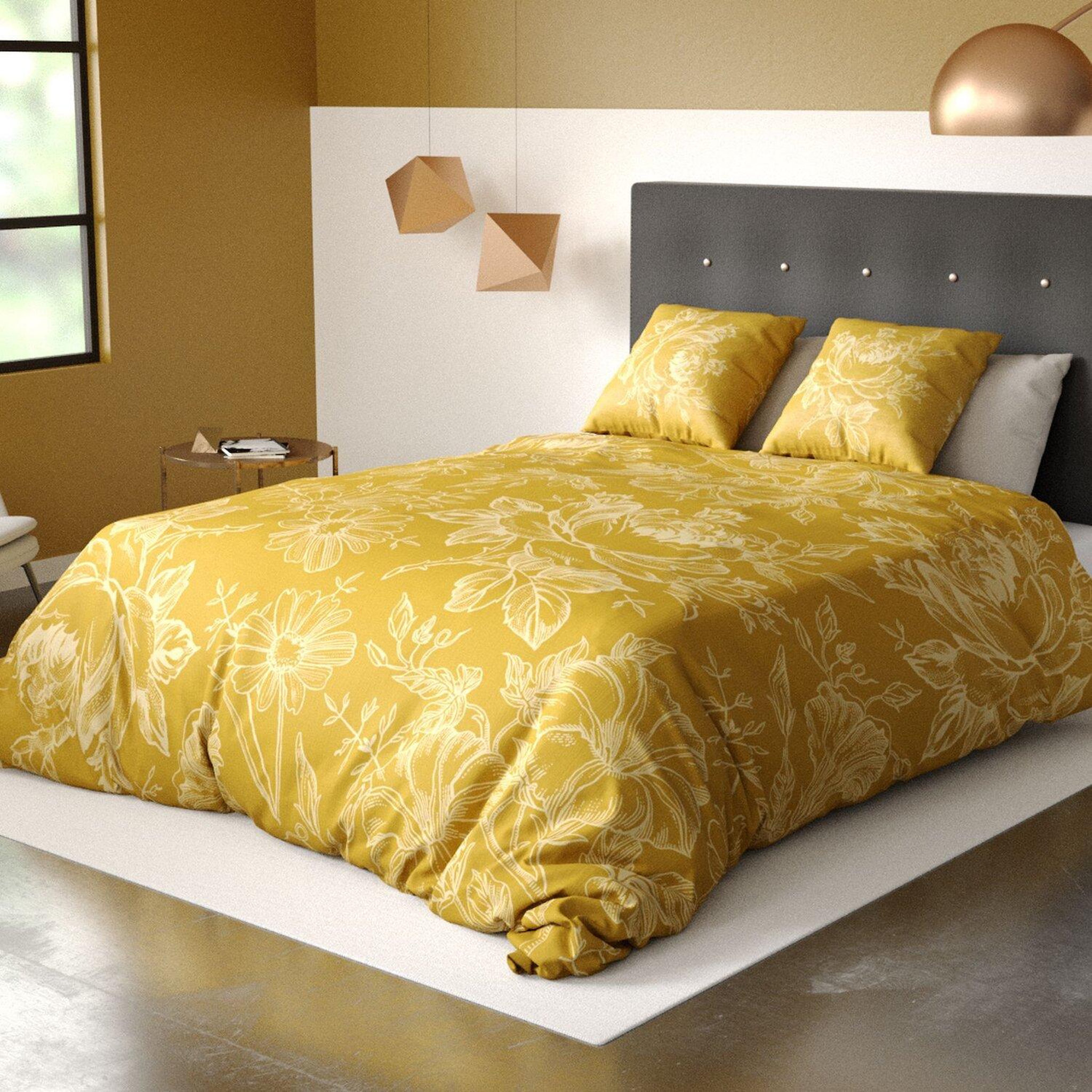 Les Ateliers du Linge Parure housse de couette 100% coton 57fils-victoria ocre. Coloris disponibles : Jaune