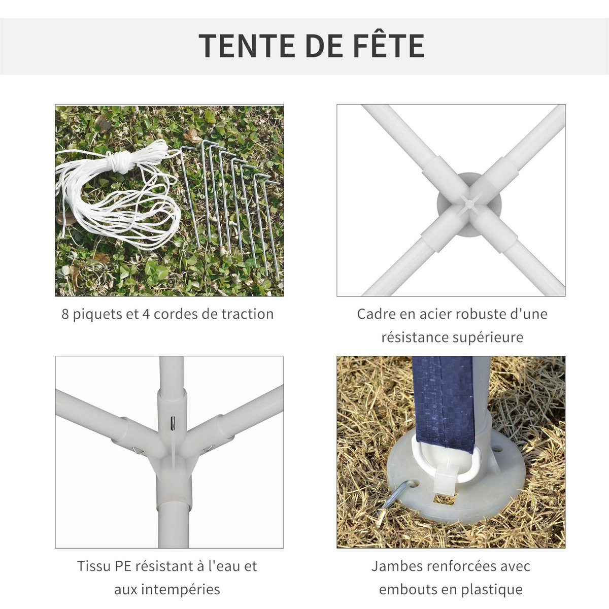 OUTSUNNY Tonnelle barnum de jardin dim. 2,93L x 2,93l x 2,52H m métal époxy bâche PE haute densité bleu