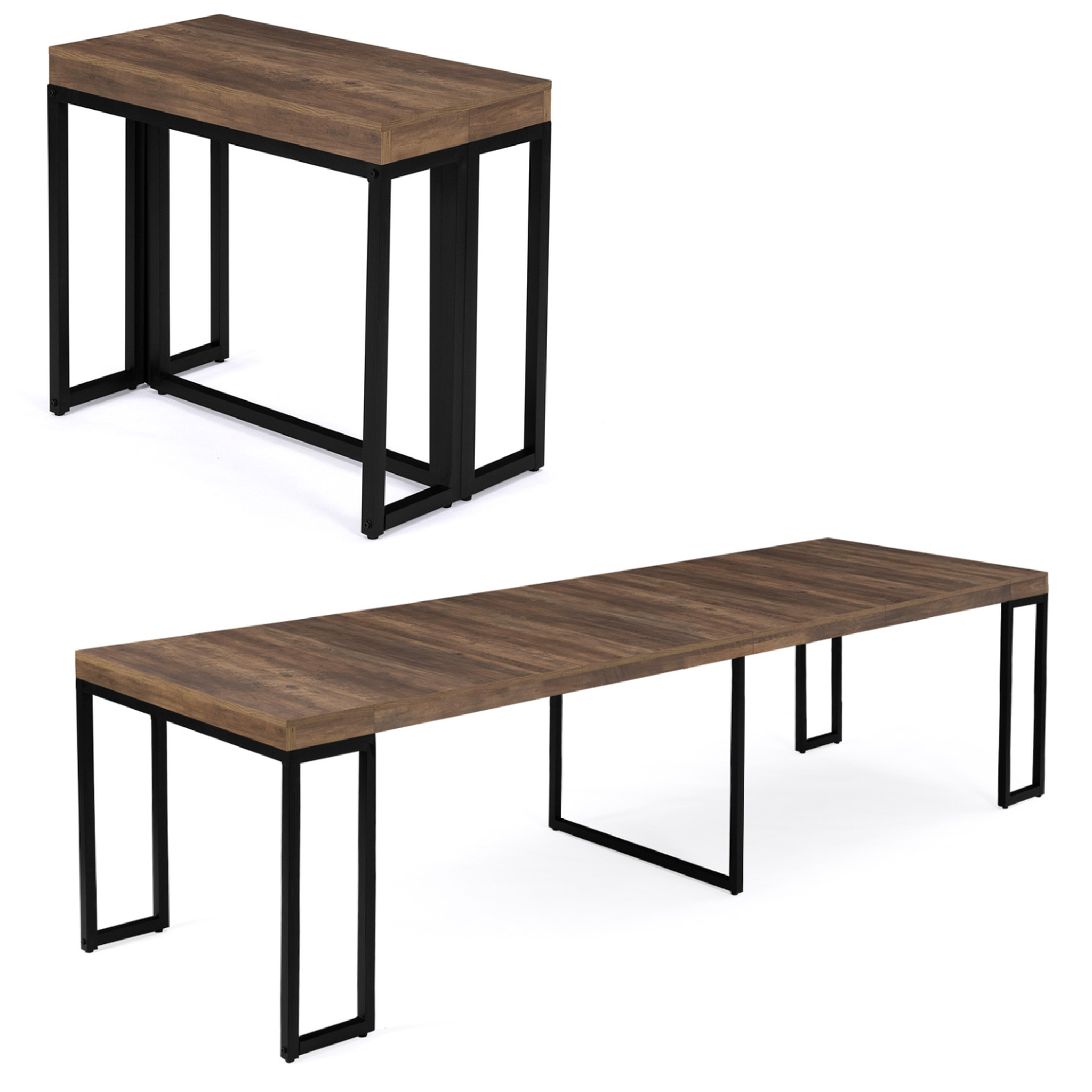 ID MARKET Table console extensible toronto 10 personnes 235 cm bois foncé noyer design industriel