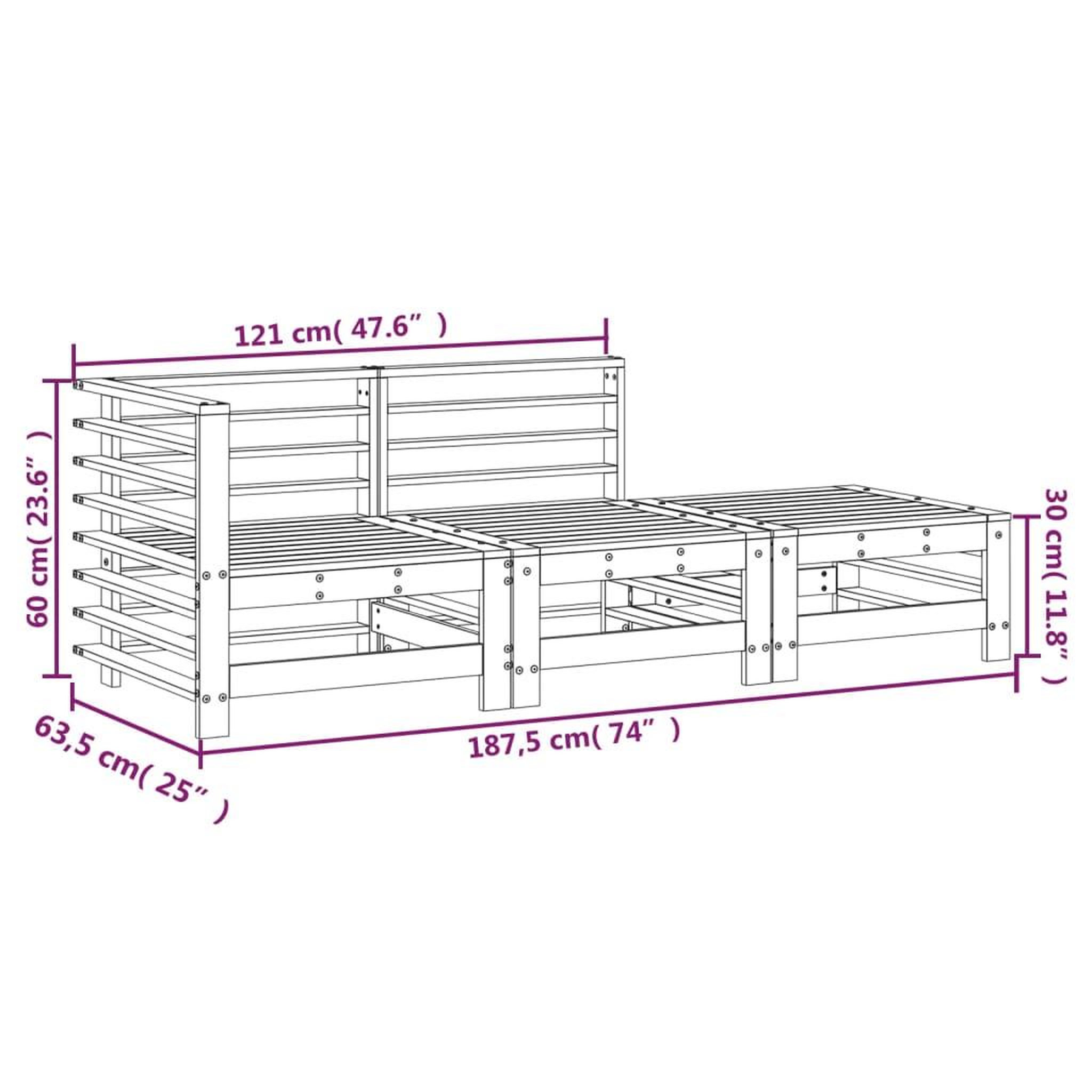 Voir la diapositive 6 : VIDAXL Salon de jardin 3 pcs bois massif de pin