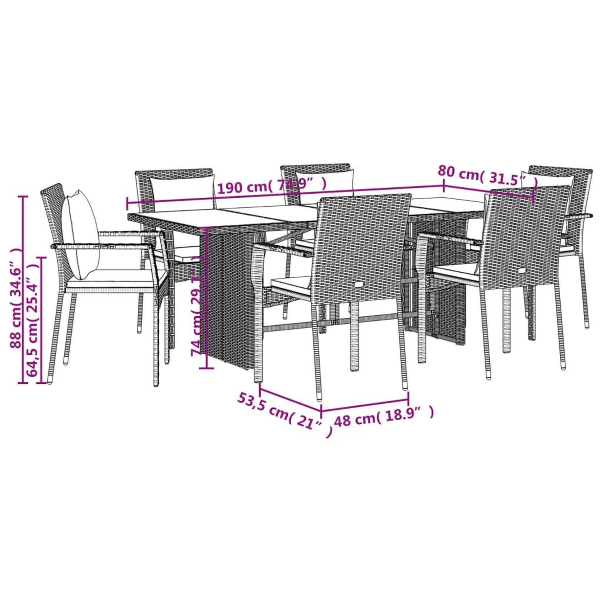 Voir la diapositive 6 : VIDAXL Ensemble a manger de jardin et coussins 7 pcs gris rotin