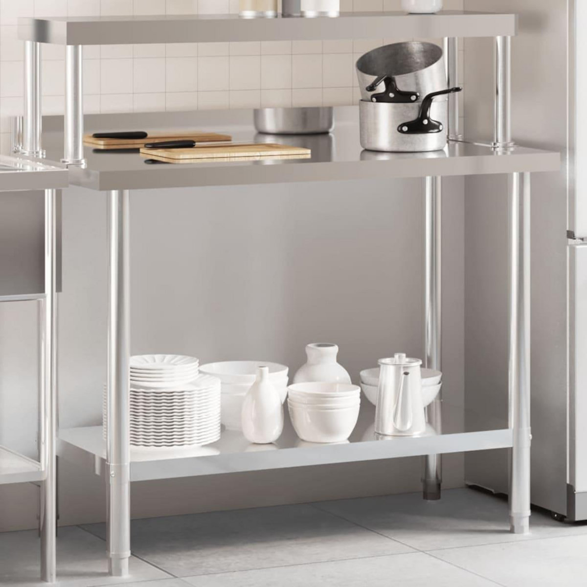 VIDAXL Table de travail de cuisine avec etagere 110x55x120 cm inox