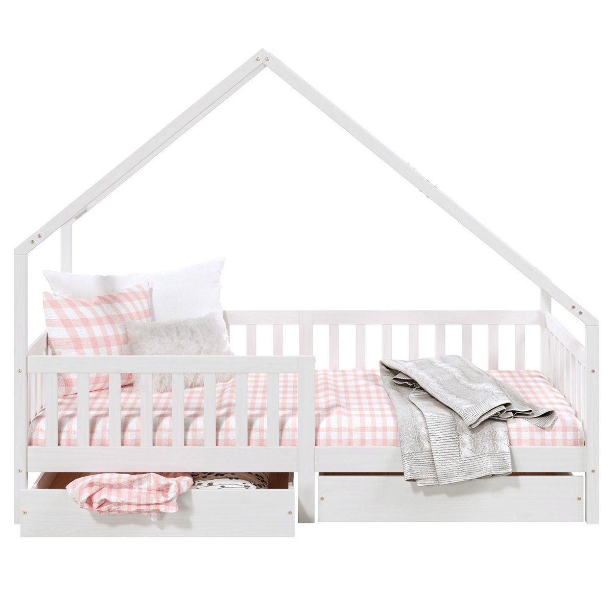 IDIMEX Lit cabane  asymétrique ALVA avec tiroirs, 90 x 200 cm en pin massif