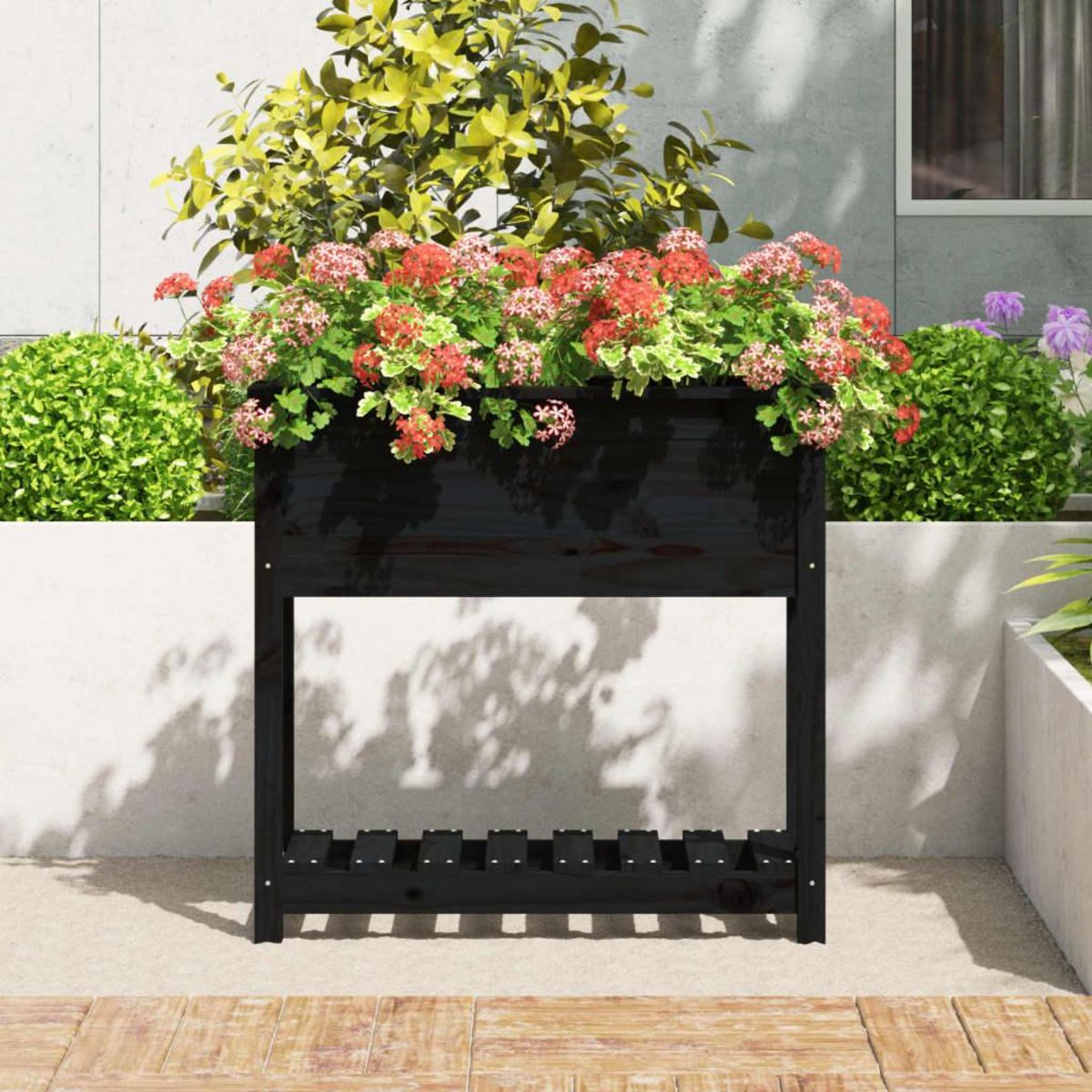 VIDAXL Jardiniere avec etagere Noir 82,5x34,5x81 cm Bois massif de pin