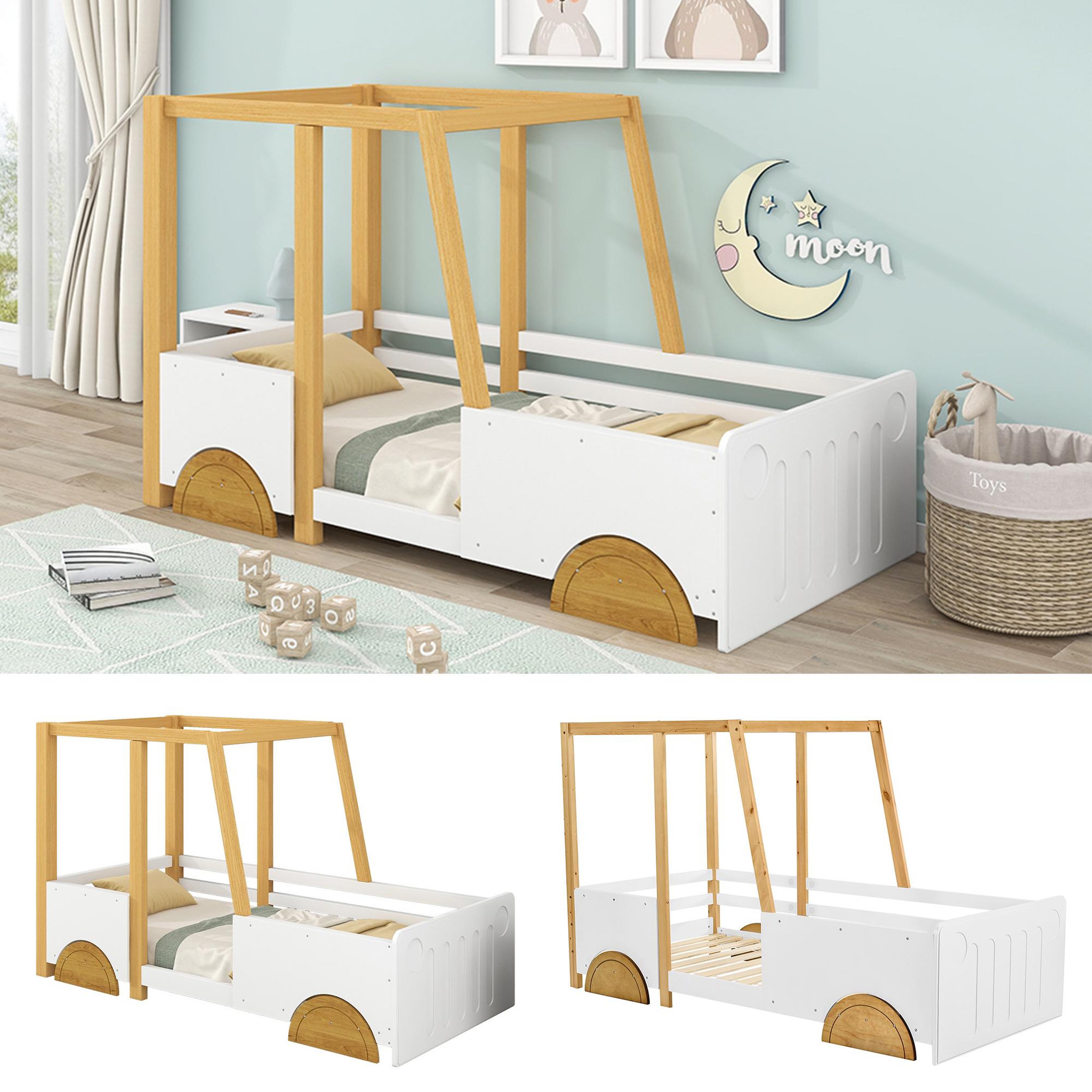 Voir la diapositive 5 : MERAX Lit cabane enfant 90x200cm pin coloris blanc+bois