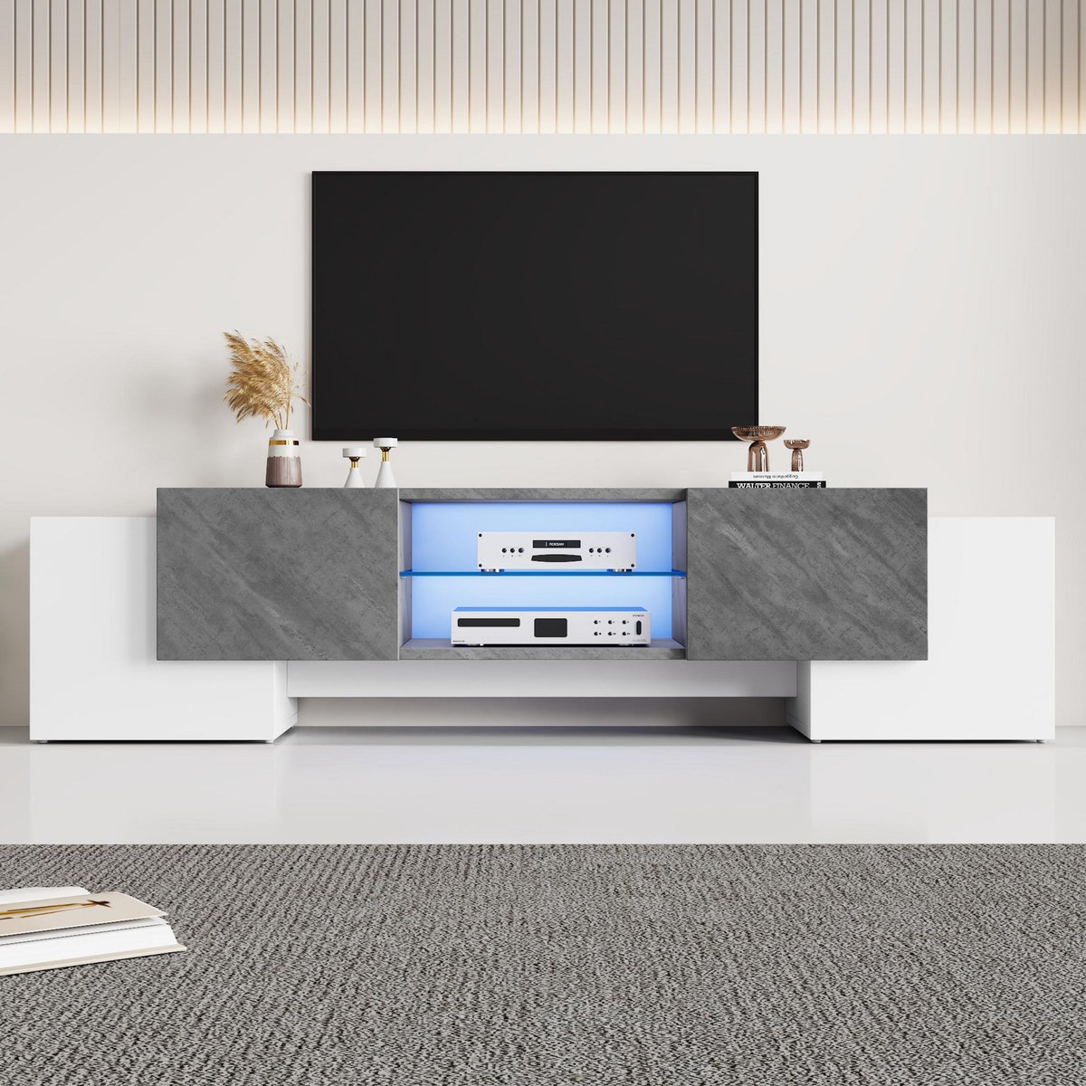MERAX Meuble tv blanc 180cm mdf