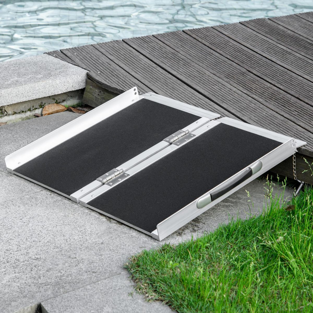 HOMCOM Rampe de fauteuil roulant rampe de chargement rampe d'accès antidérapante pliable avec bordures de sécurité max. 270 Kg alu. noir