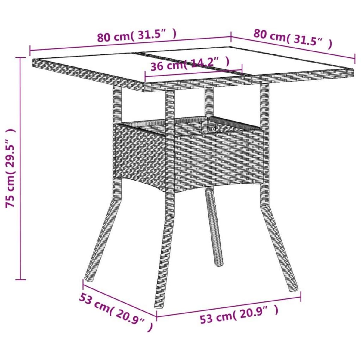 VIDAXL Table de jardin avec dessus en verre gris clair resine tressee