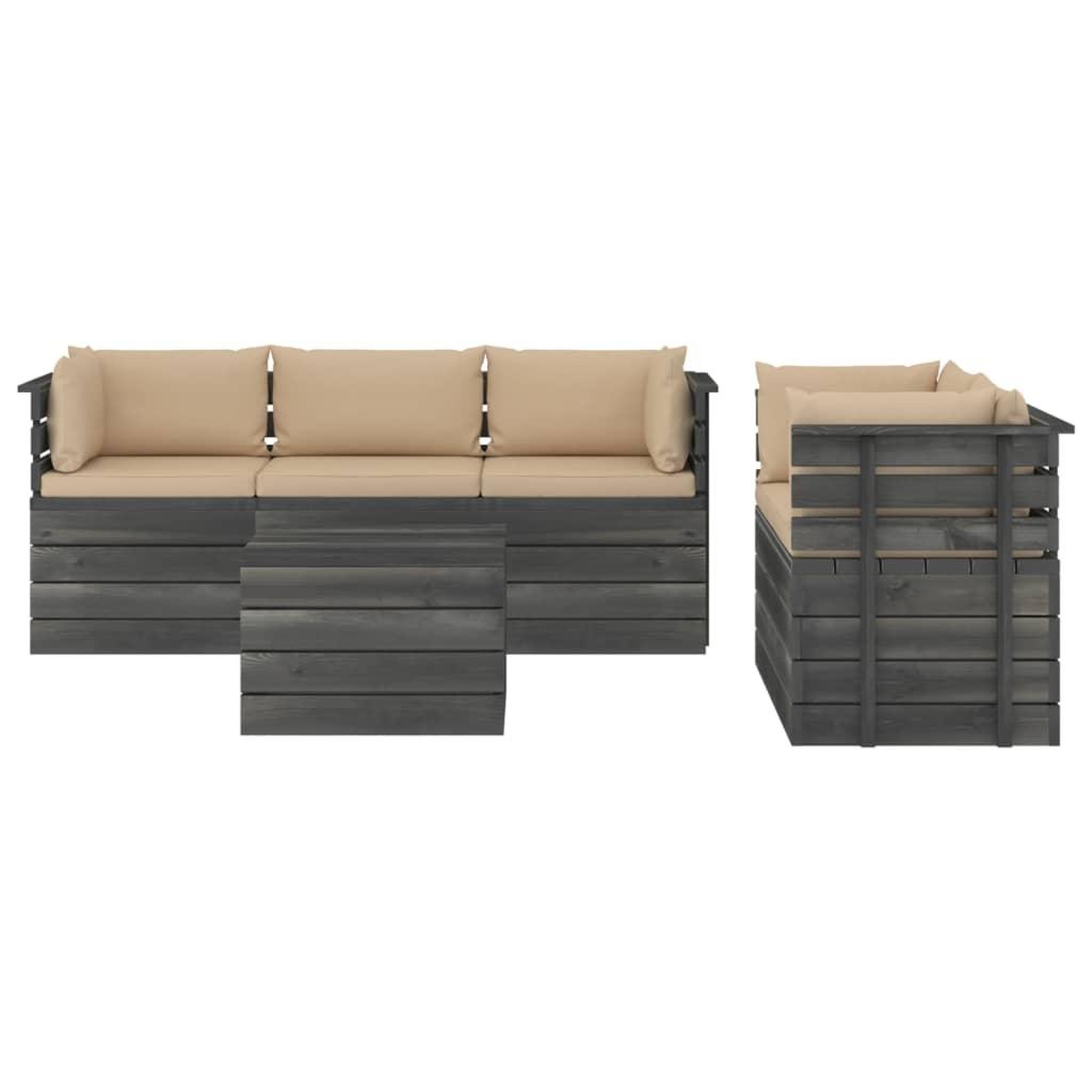 Voir la diapositive 3 : VIDAXL Salon palette de jardin 6 pcs avec coussins Bois de pin massif