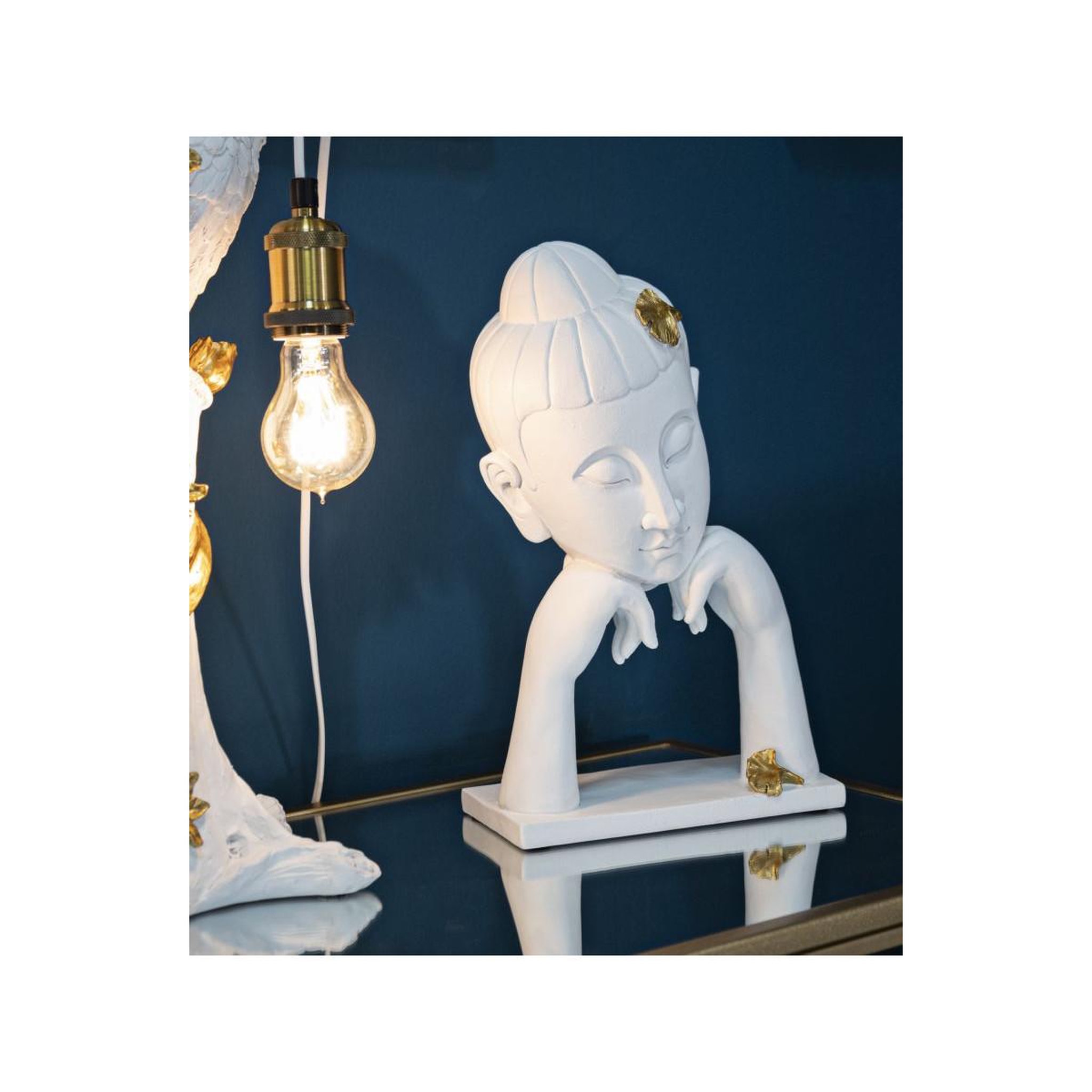 Voir la diapositive 6 : Paris Prix Statuette déco en résine  bouddha mains  36cm blanc