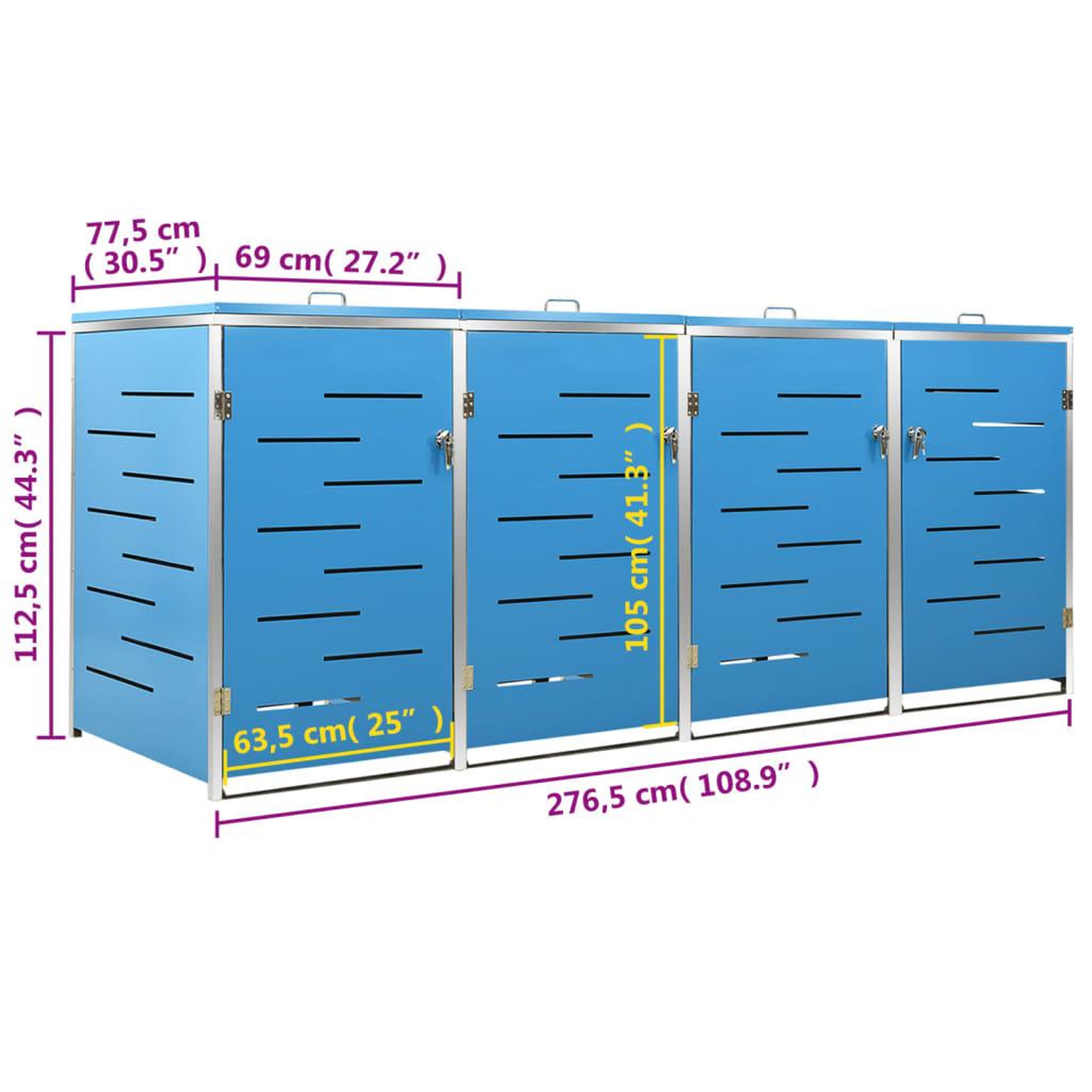 Voir la diapositive 6 : VIDAXL Abri pour quatre poubelles 276,5x77,5x112,5 cm Inox