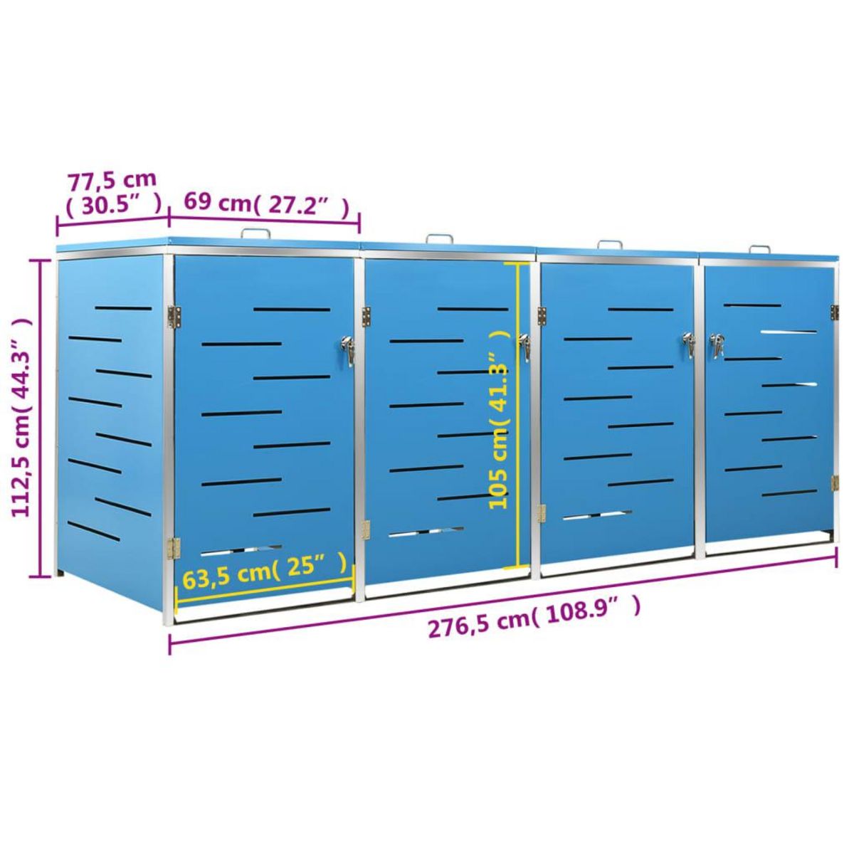 VIDAXL Abri pour quatre poubelles 276,5x77,5x112,5 cm Inox