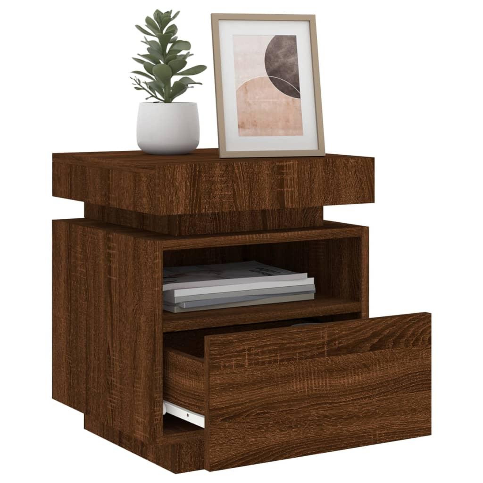Voir la diapositive 4 : VIDAXL Armoire de chevet avec lumieres LED chene marron 40x39x48,5 cm