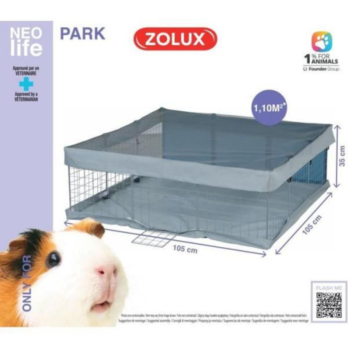 Zolux Enclos modulable - ZOLUX - Neo park - Parc pour petits animaux - Cochin d'inde - 105X105X35 - 1,10 m²