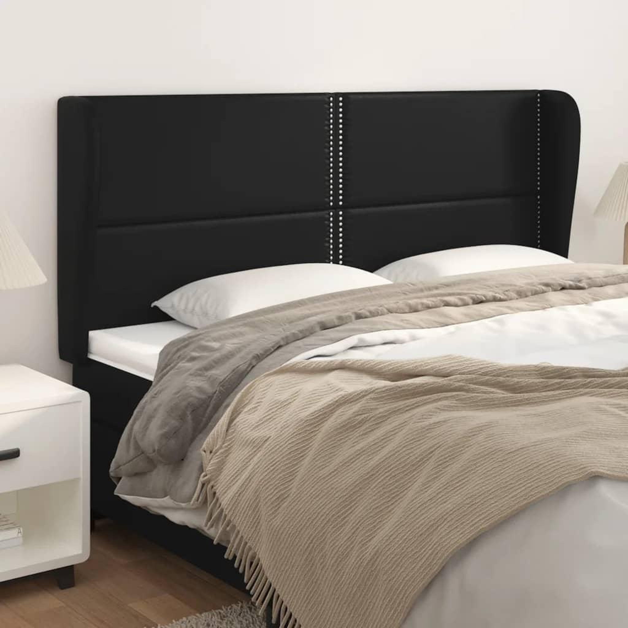 Voir la diapositive 1 : VIDAXL Tete de lit avec oreilles Noir 163x23x118/128 cm Similicuir